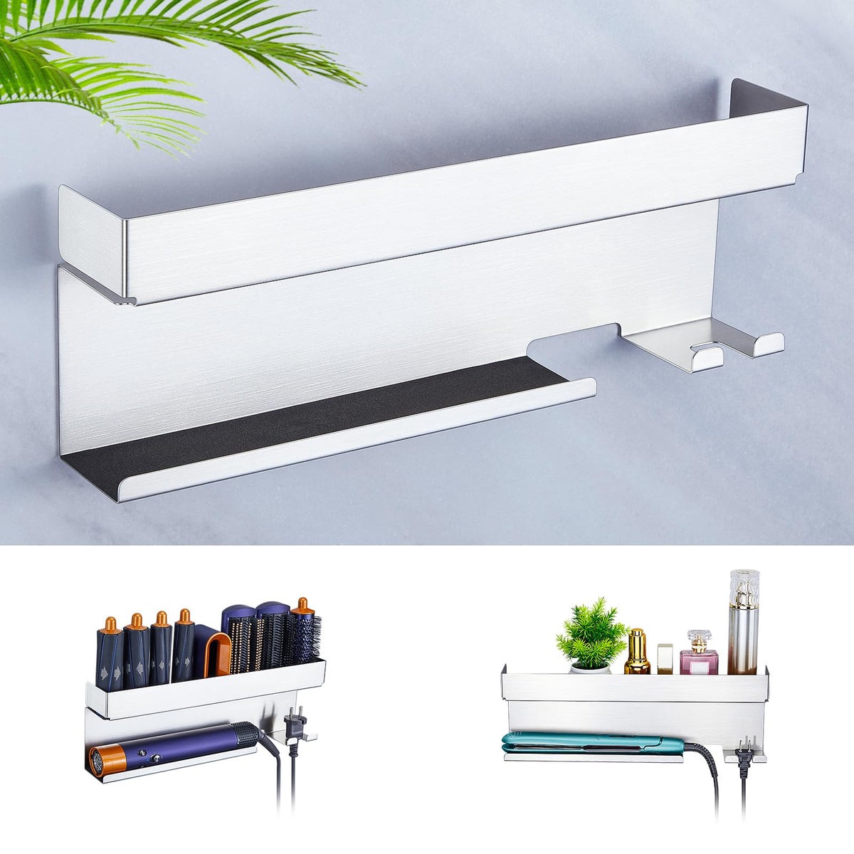 WAYASI Hair Dryer Holder Wall Mount, Hair Straightener Holder for Curling Iron Styler Accessory, Hair Dryer Storage, Adhesive Hairdryer and