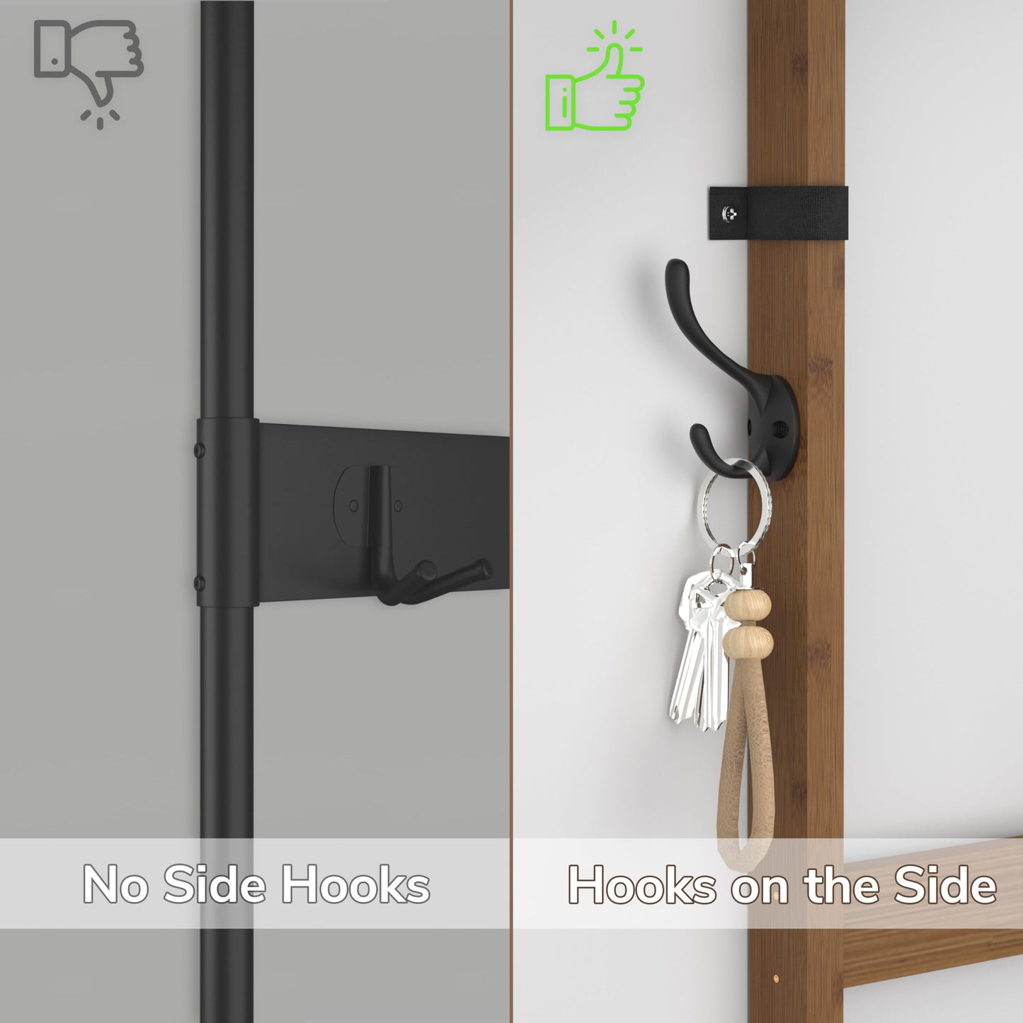 AMBIRD Coat Rack Bamboo Hall Tree Entryway Shoe Bench and Shelves, 6-in-1 Coat Stand with Storage Cloth Bags with 14 Coat Hooks