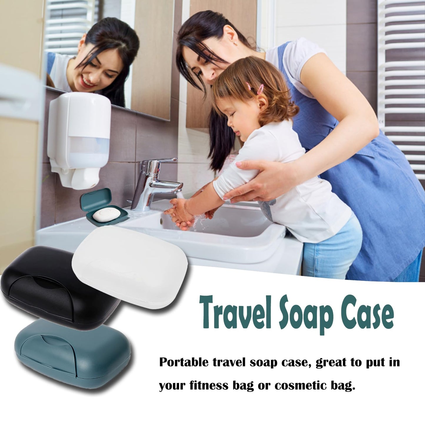3-in-1 Soap Case - Waterproof & Leakproof Soap Bar Holder with Lid - Portable for Shower & Travel (Black, White, Navy Blue)