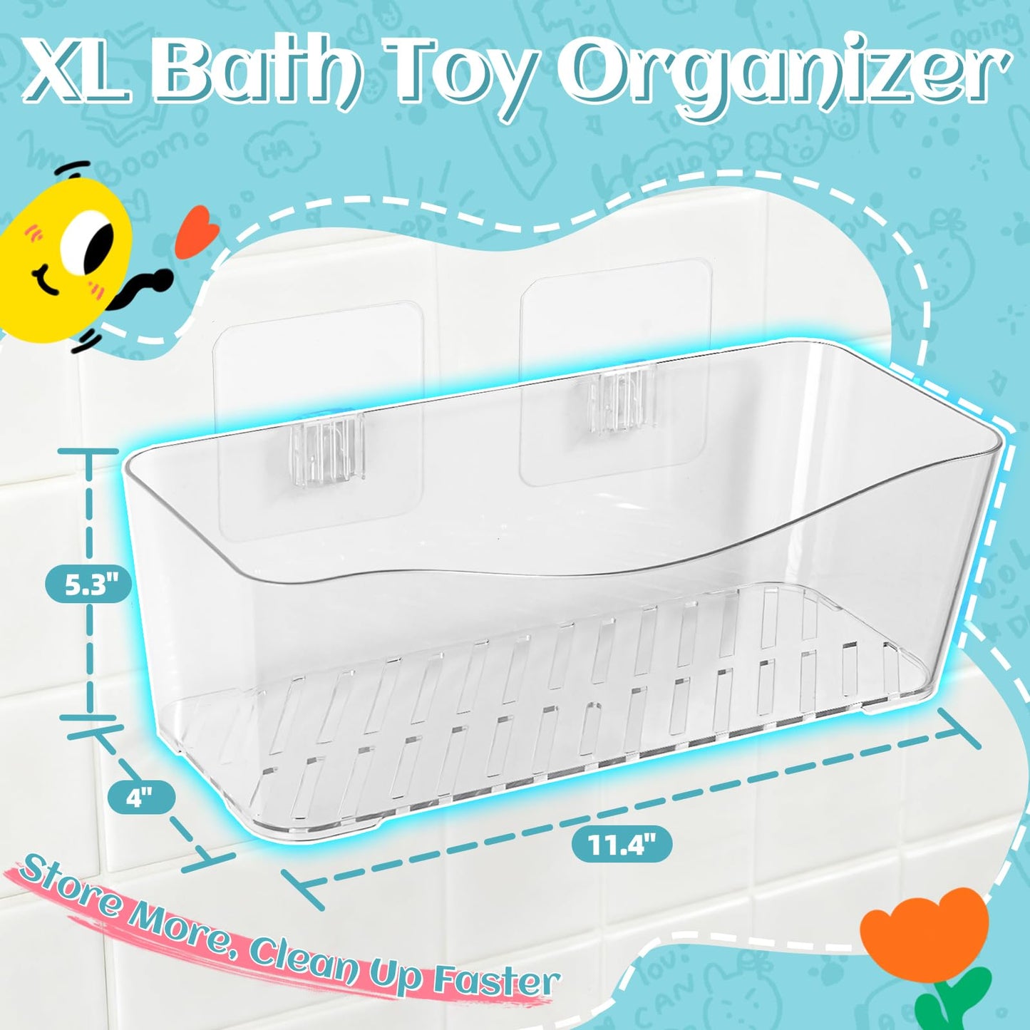 MIUKAA 2 Pack Large Bath Toy Storage Organizer, Clear Bathroom Toy Holder, Plastic Bathtub Toy Basket Quick Draining