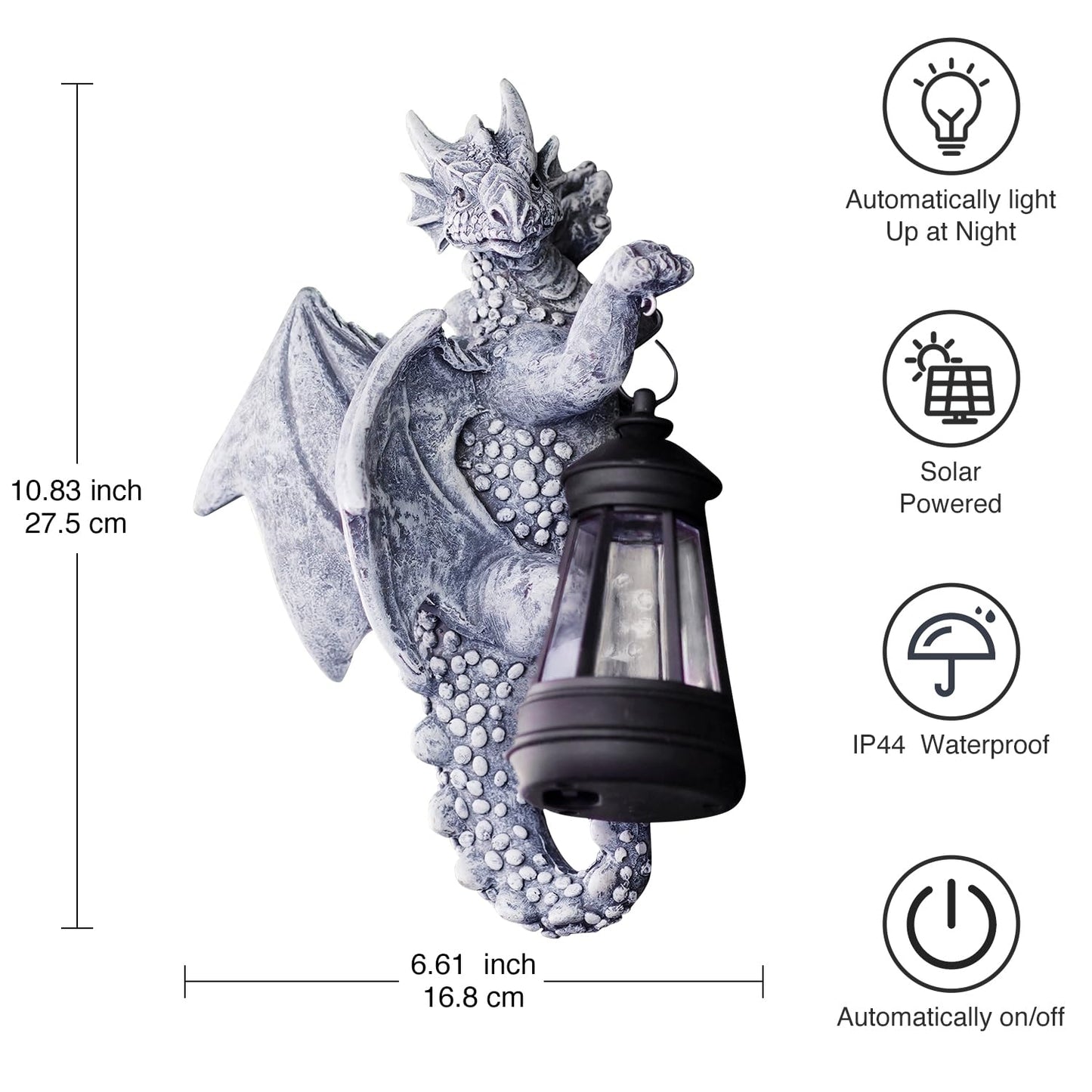 Tree Hugger Garden Dragon Statue with Solar Lantern - Outdoor Decor Welcome Sign and Tree Face Garden Gift - Perfect Gardening Gift Idea, 13.97cm x