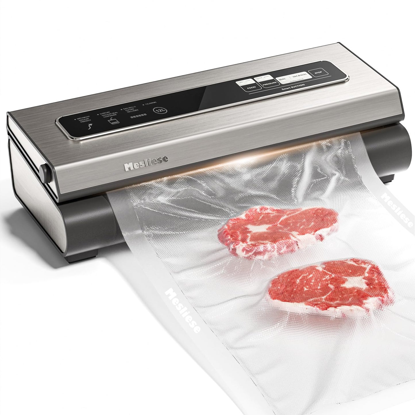 Mesliese Vacuum Sealer Machine Powerful 90Kpa Precision 6-in-1 Compact Vacuum Food Preservation System Built-in Cutter, 2 Bag Rolls & 5 Pre-cut Bags,
