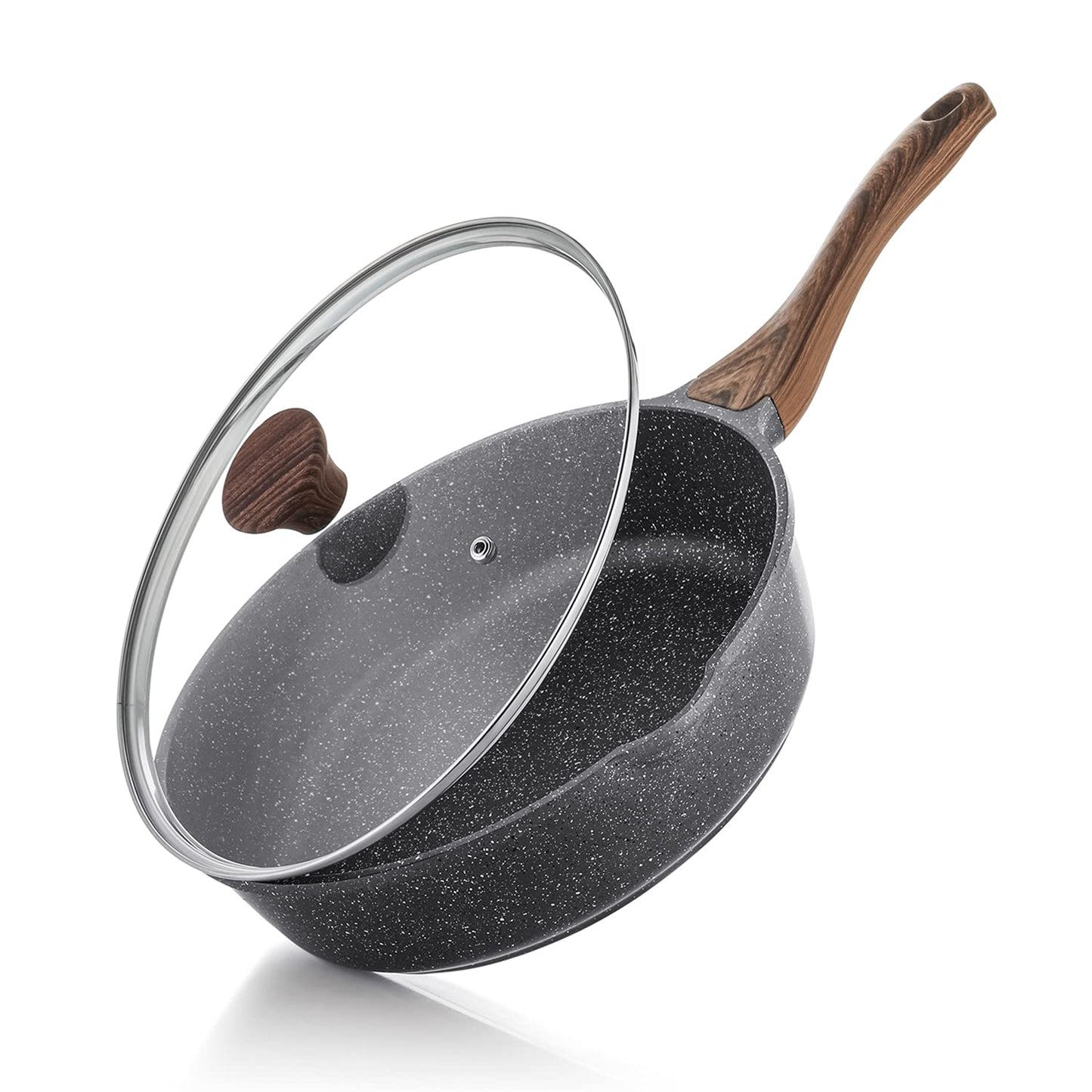 SENSARTE Nonstick Deep Frying Pan, 28 cm/4.8 Litre Saute Pan Skillet with Lid, Stay-Cool Handle, Chef Pan Healthy Stone Cookware Cooking Pan,