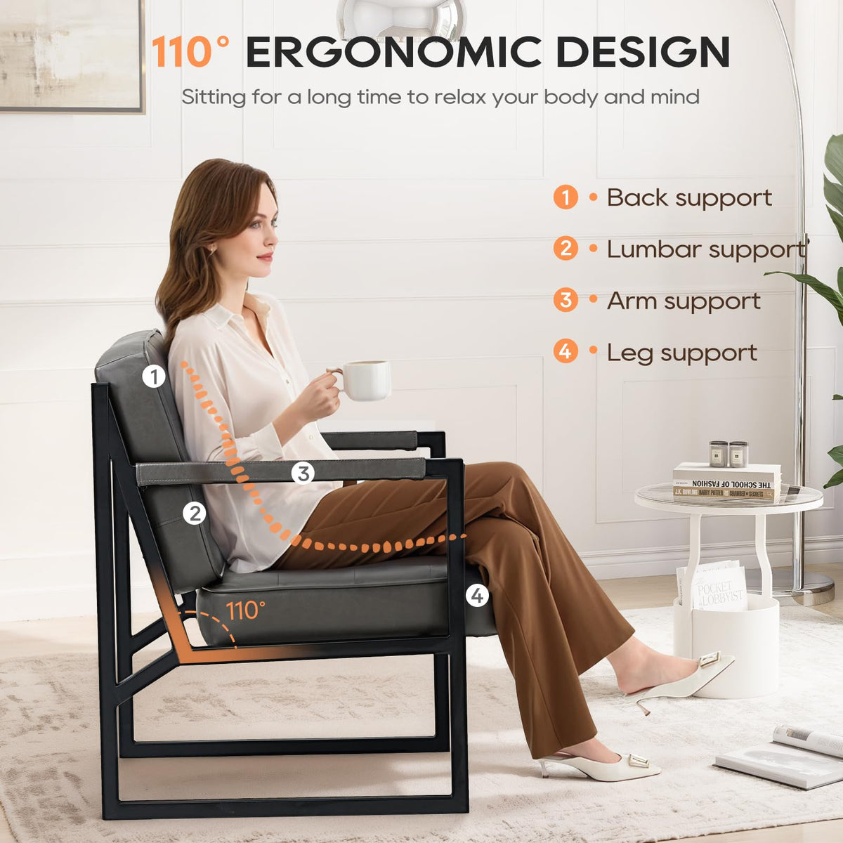 COLAMY Mid Century Modern Accent Chair Set of 1, Comfy Living Room Armchair with Metal Legs