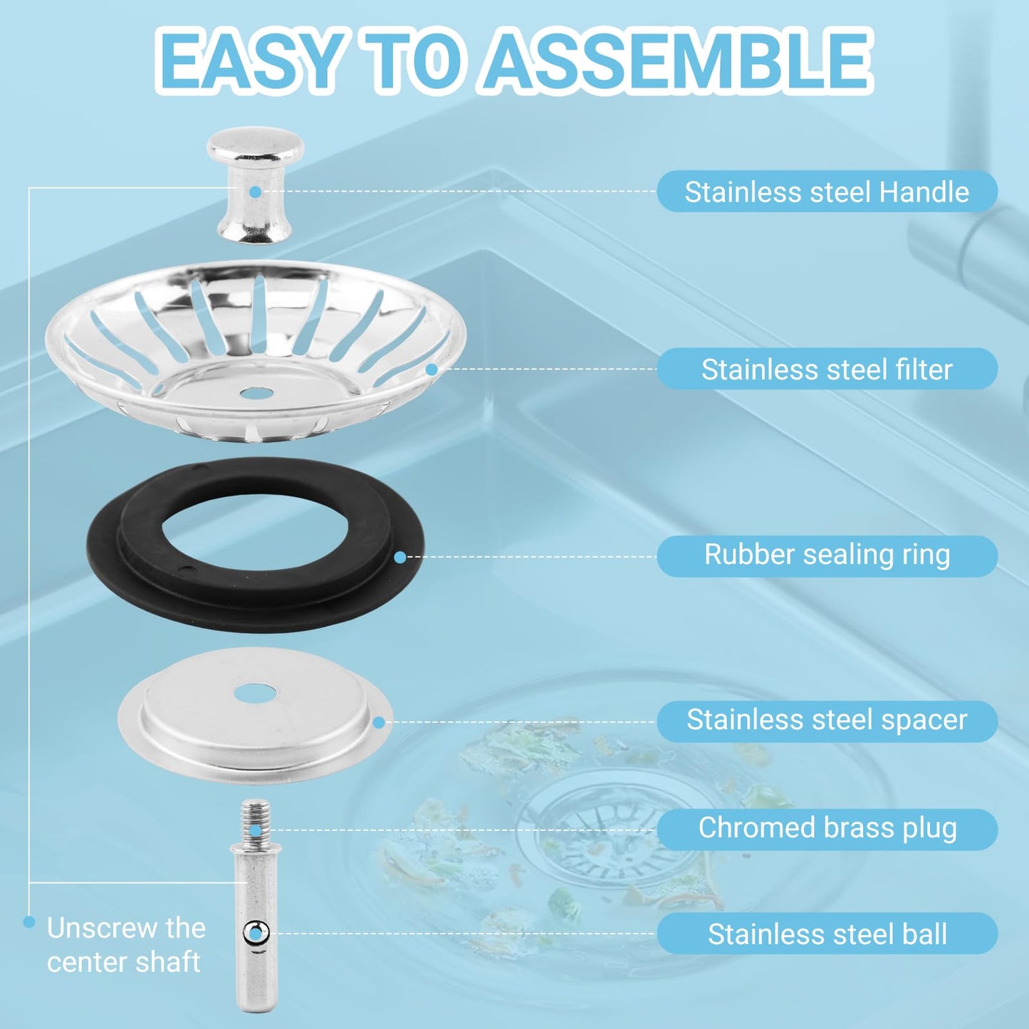 78mm Sink Plug Strainer for Kitchen with Leakproof Rubber Seal | Universal UK Stainless Steel Replacement Basket Filter for Food Waste & Hair Catcher