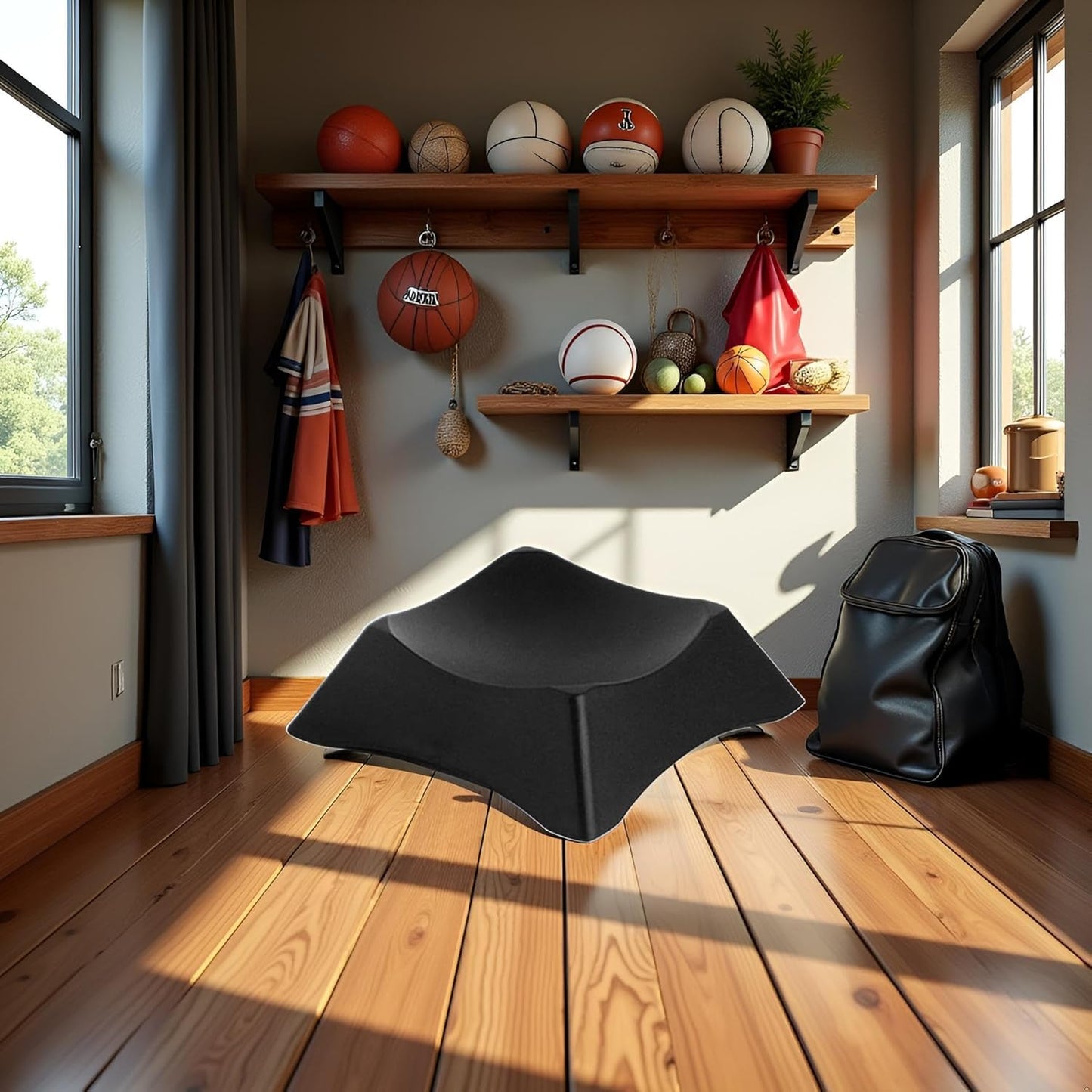 Cawhui Black Ball Display Stand - Exercise Ball Chair Stand Base, Soccer and Basketball Display Rack Memorabilia Display and Storage