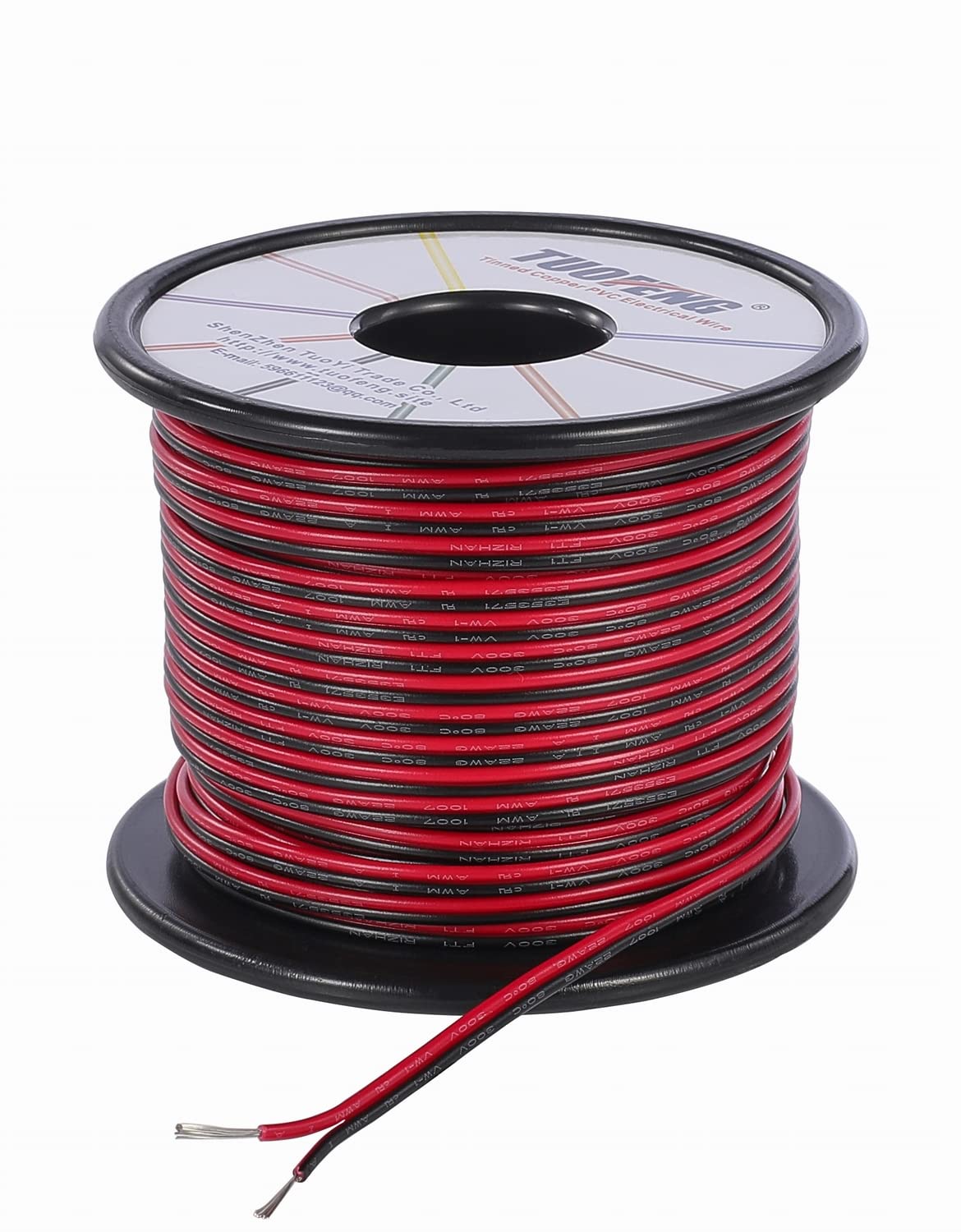 TUOFENG 22 Gauge PVC Electrical Wire 0.32mm?30 Meter Reel 2 Pin Extension Cable 12V/24V DC Cable Wire for Single LED Strip Light