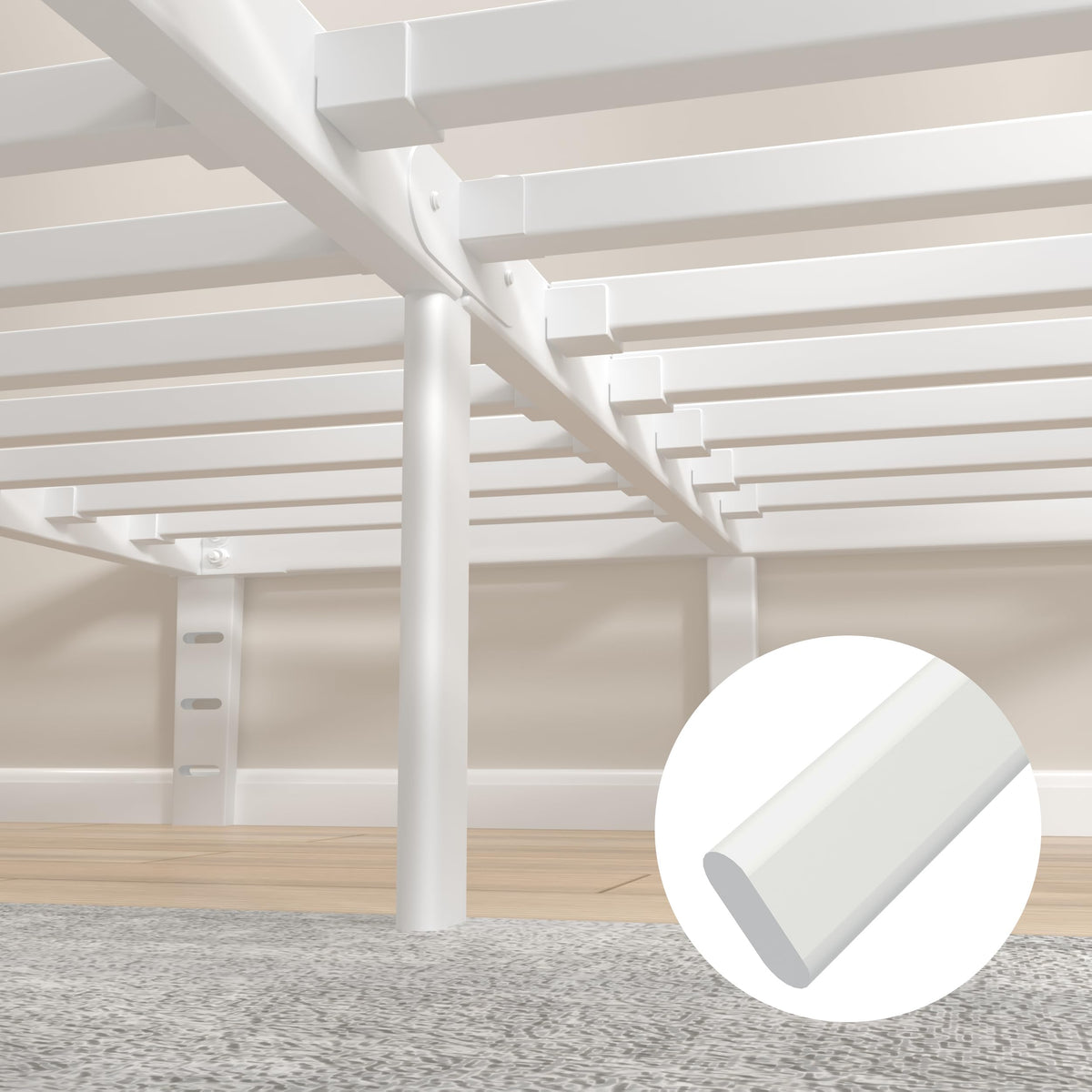KVLKBV Double Bed Frame 140 x 190 cm, White Bed Frame with Metal Anti-slip Gasket and Large Storage Space Under Bed - Suitable for Bedroom