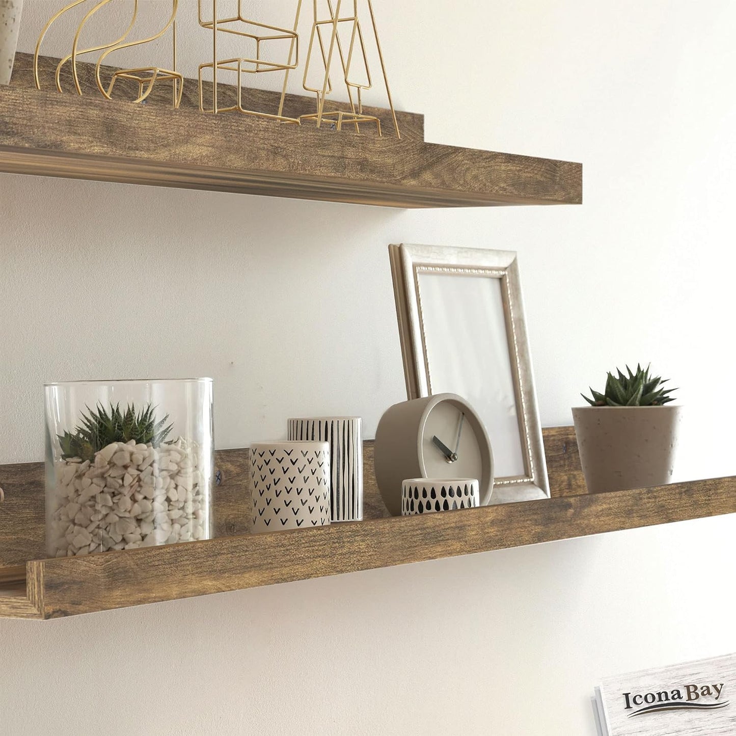 Icona Bay 36 Inch (91 cm) Floating Shelves for Wall, Set of 3 in Walnut Brown, Modern Rustic Style, Wall Mounted Display Shelves, Picture Ledges