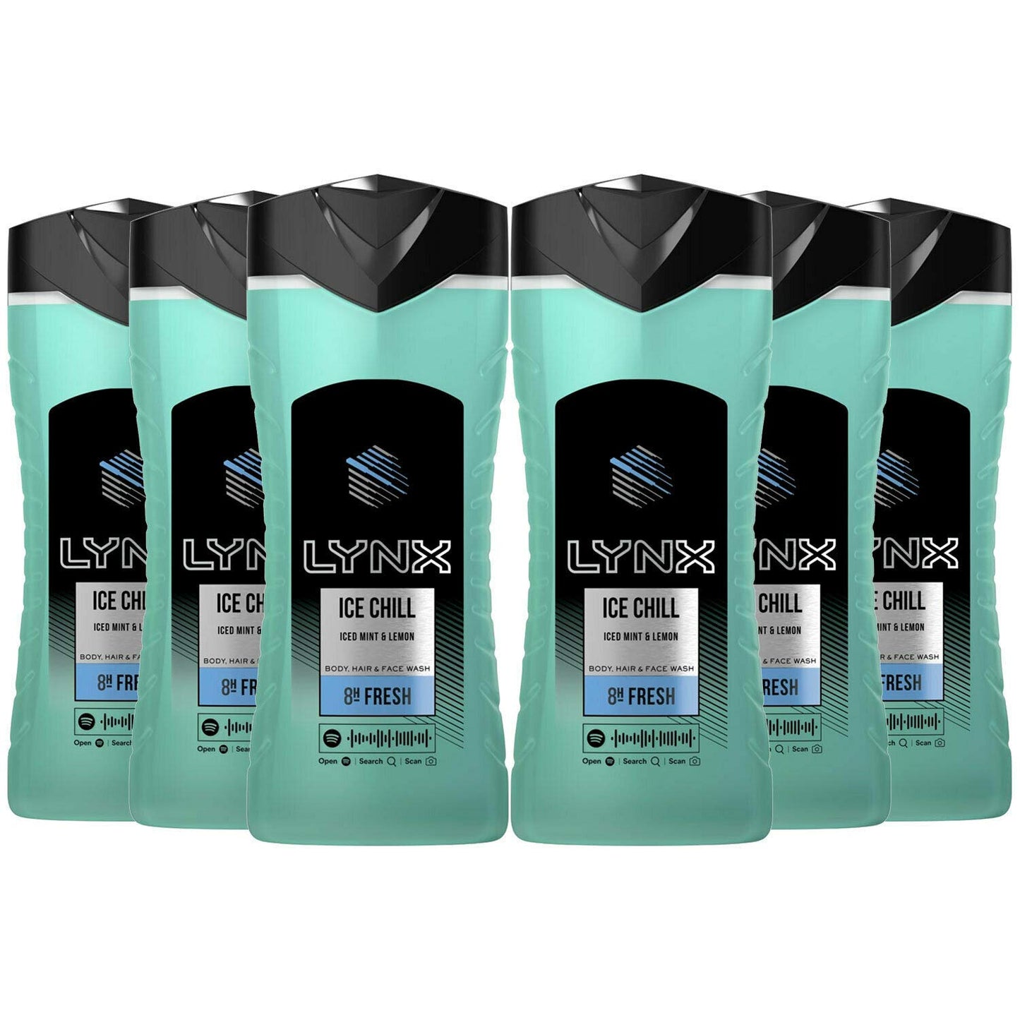 Lynx Ice Chill (Iced Mint & Lemon) Body, Hair & Face Wash 250ml (Pack of 6)