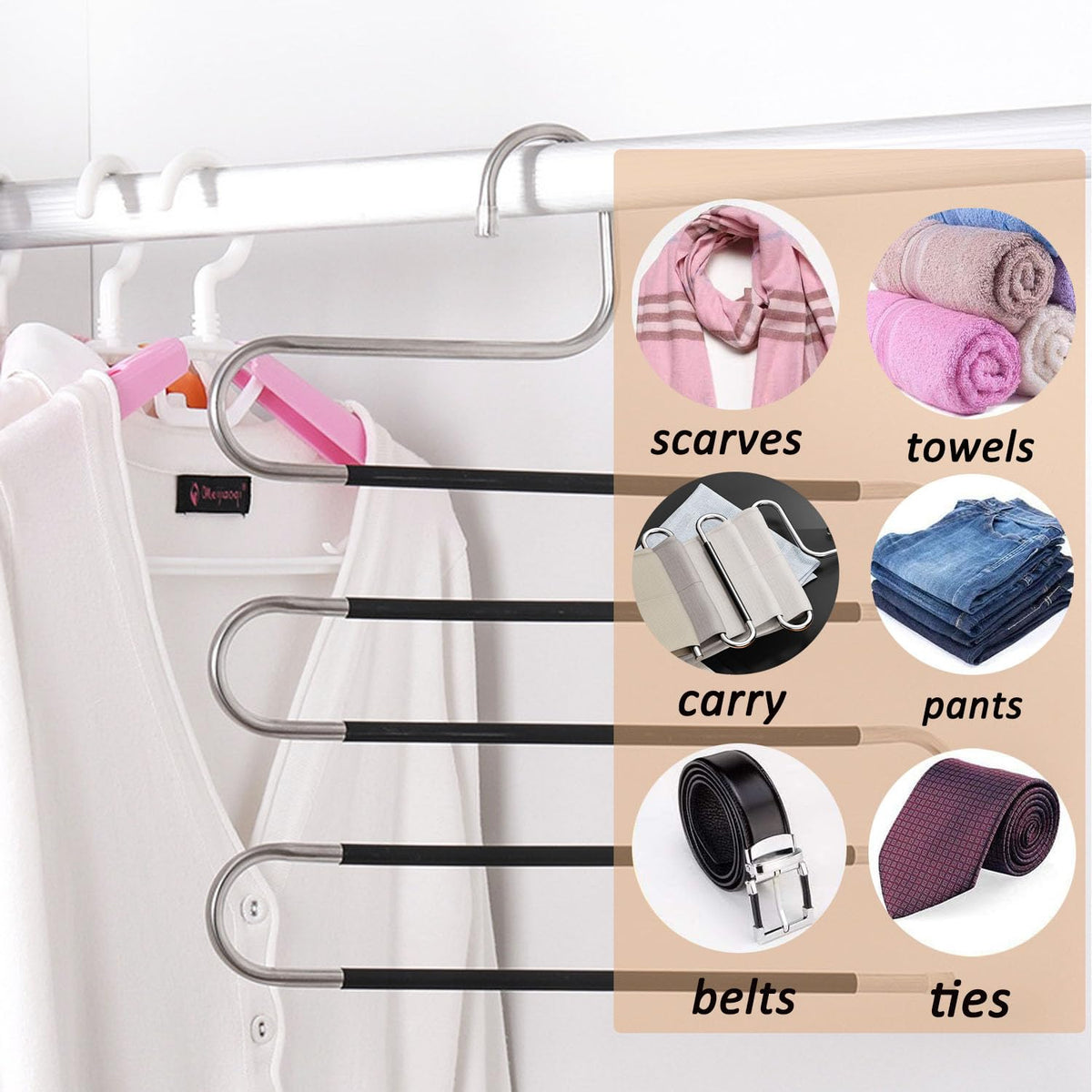 Trouser Hangers Space Saving, 3 Pcs Stainless Steel Hangers for Clothes Space Savers, Multi-Layer Pants Hanger for Closet Organizers and Storage