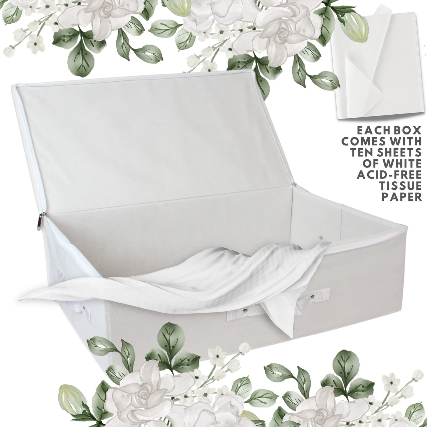Hoesh UK – White Large Wedding Dress Storage Box, Under Bed with Lid & Acid Free Tissue - bridal gown storage, wedding dress box, clothes storage