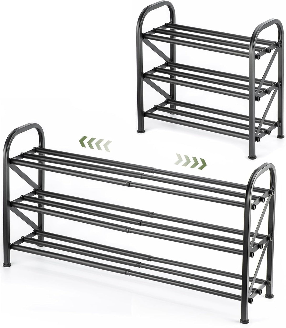 Ngduihoo Expandable Shoe Rack for Closet, 3 Tier Adjustable Shoe Storage Organizer, Metal Shoe Shelf Holds up to 12 Pairs