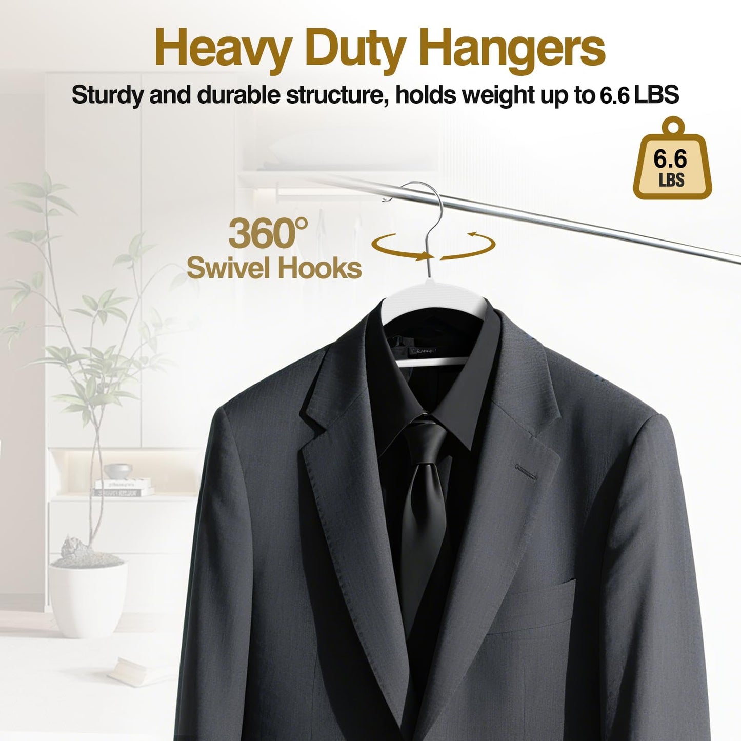 UEAKPIC Plastic Hangers 50 Pack,16.5inch/42cm Hangers-White & Dark Gray