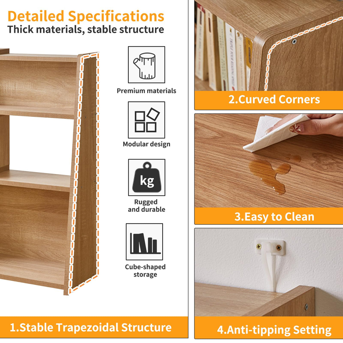 Aibiju Wooden Extendable Shelf Bookcase, 3-Tier Storage Organizer Bookshelf，Standing Shelf, Cube Shelf, for Living Room, Home Office, Dinning Room