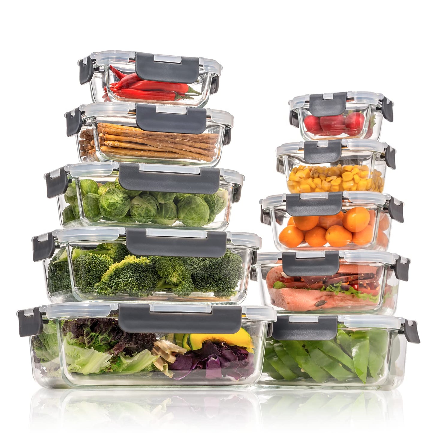 GENICOOK Glass Food Storage Containers with Lids, Meal Prep Containers, Airtight Lunch Containers Bento Boxes with Snap Locking Lids, for Microwave,