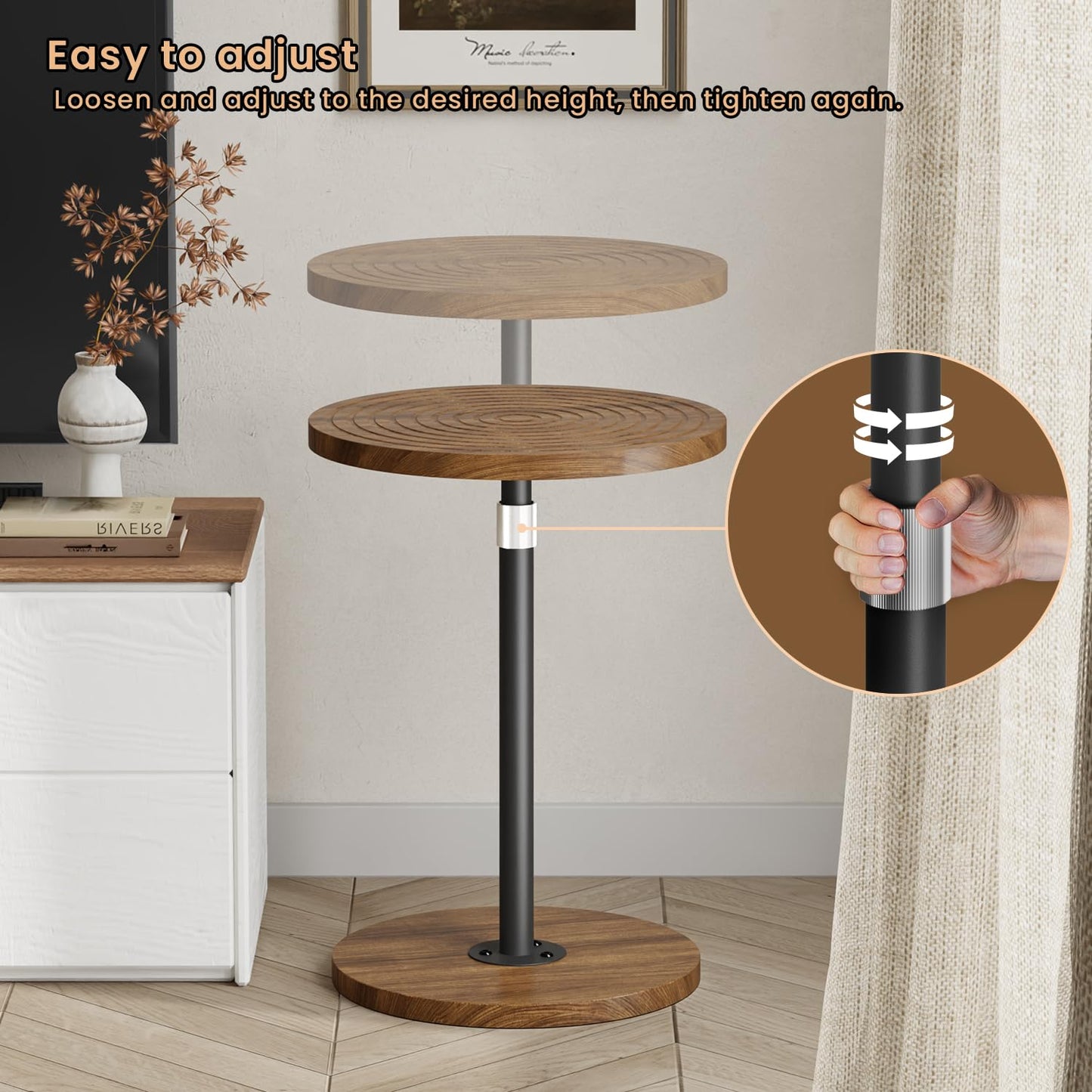 Asgolion Small Side Table, Adjustable-Height Round Drink Table
