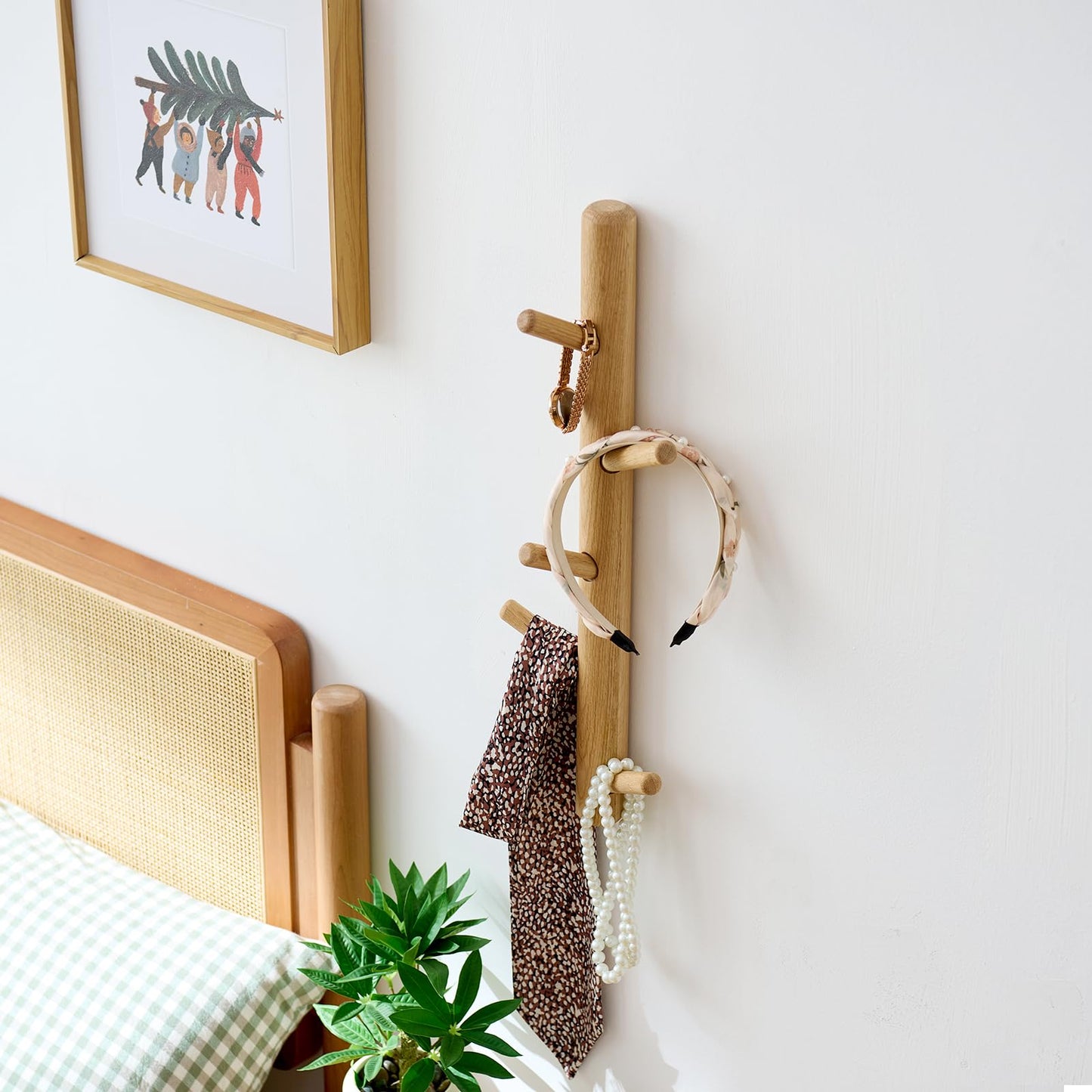 TREOAKWIS Vertical Coat Rack 50cm, Wood Hat Rack Wall Mounted with 5 Hooks