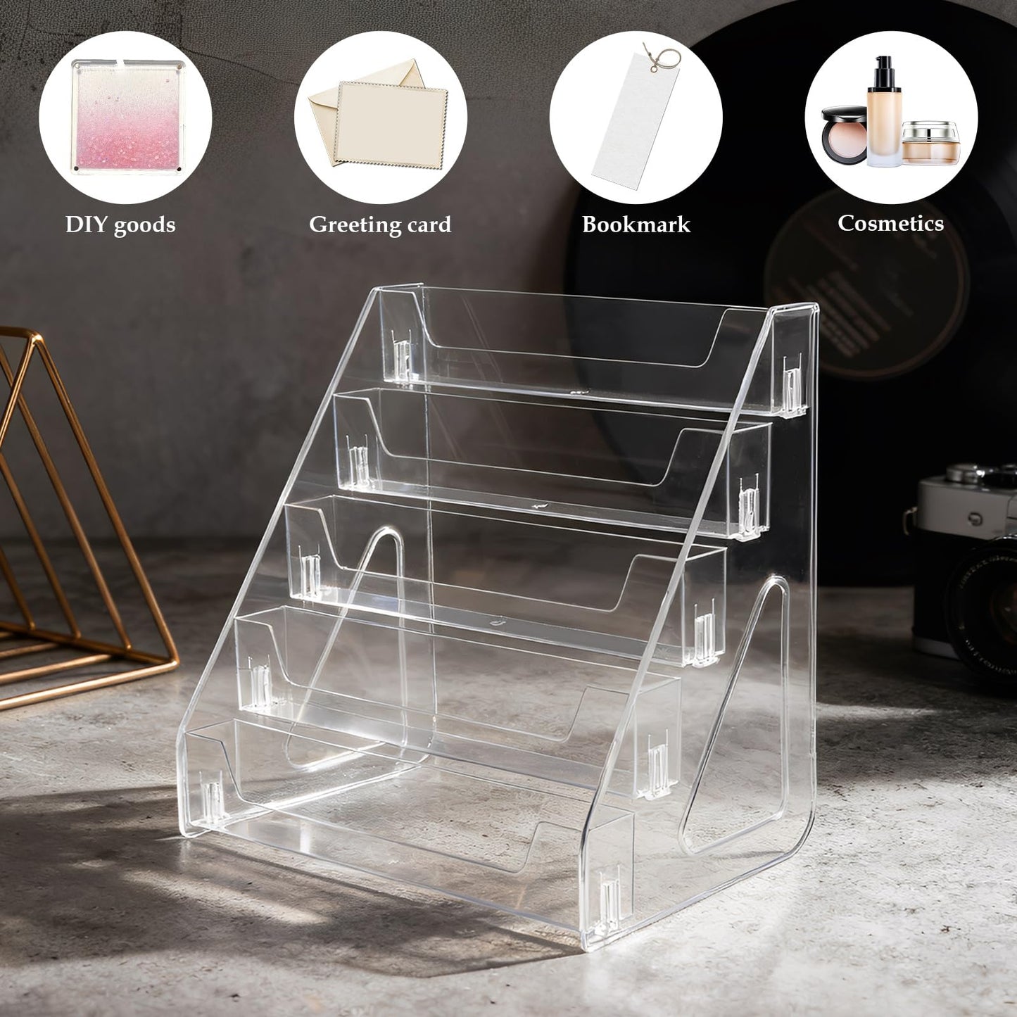 5 Tier Bookmark Display Rack 30.5 x 21.5 x 33 cm, Acrylic Card Stand for Home, Exhibitions and Flash Stores Clear Tiered Display Stand for Sports
