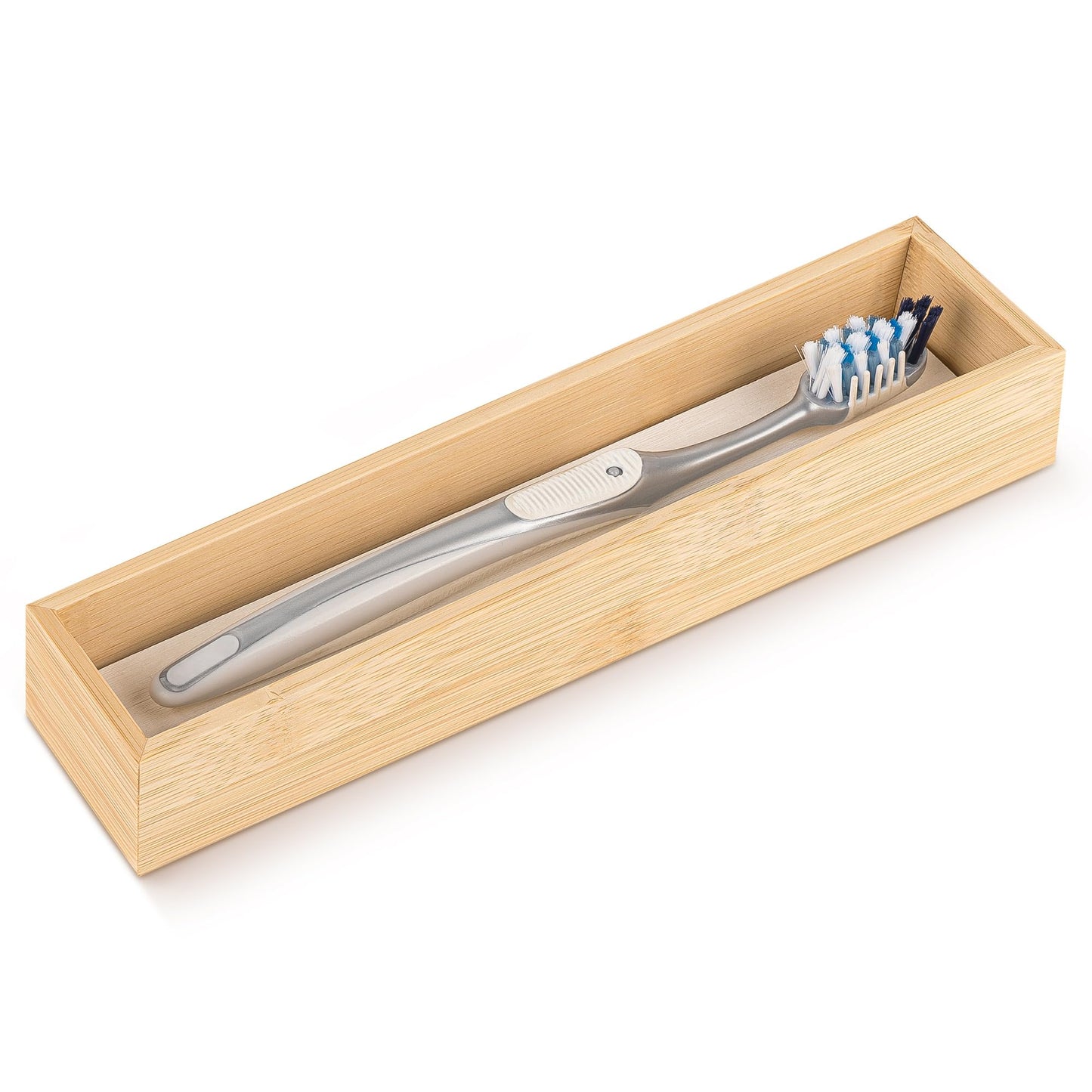 Linkidea Wooden Toothbrush Holder with Drainage Hole, Bathroom Drawer Organizer with Drying Diatomite Stone, Compatible with Extra Clean, Oral-B