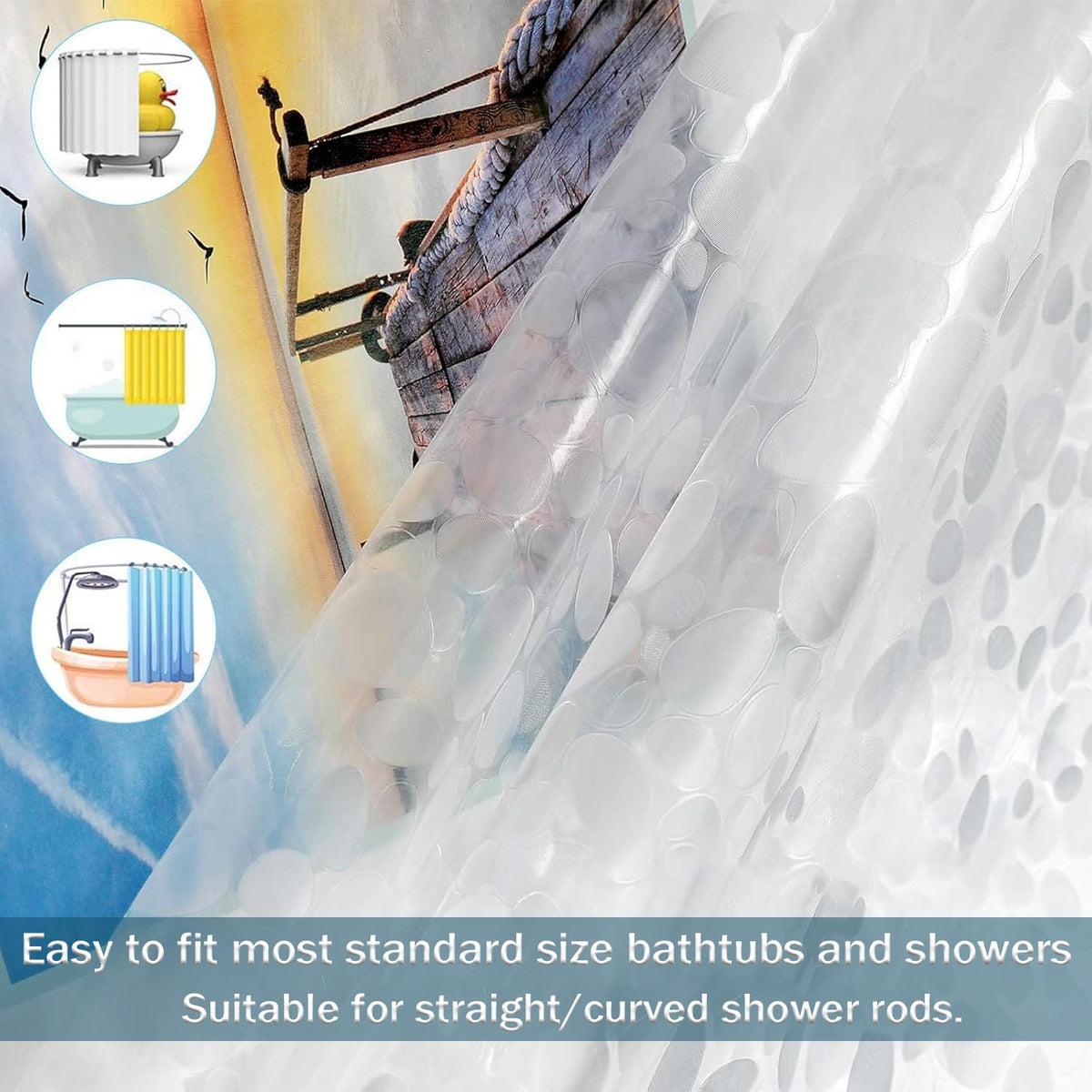 HUIBOHOU Shower Curtain, Mould Proof and Mildew Resistant Washable Bathroom Curtains, Shower Curtain for Bathroom, Bath Curtains with Hooks