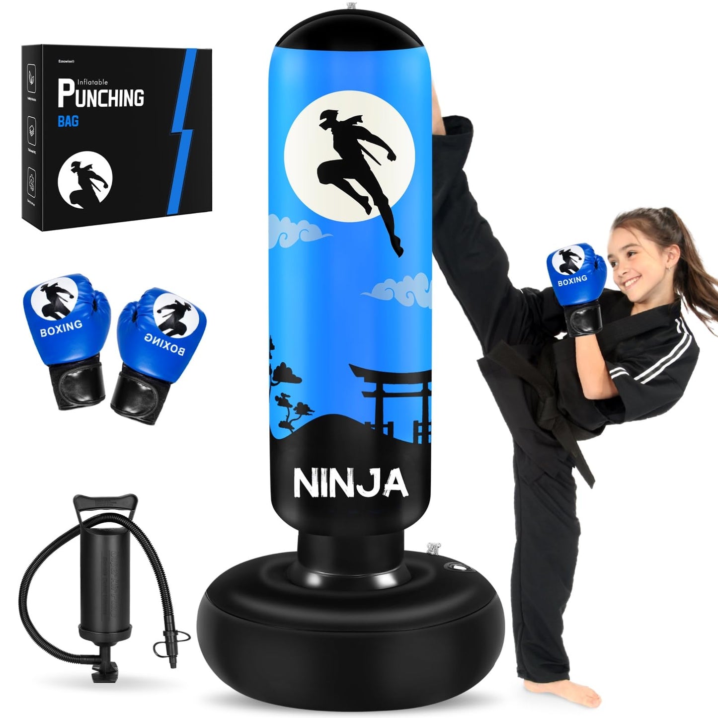 Punching Bag for Kids, Kids Boxing Set with Boxing Gloves 66" Large Inflatable Punching Bag,Gifts for Boys & Girls Age 5-12 for Practicing Karate,