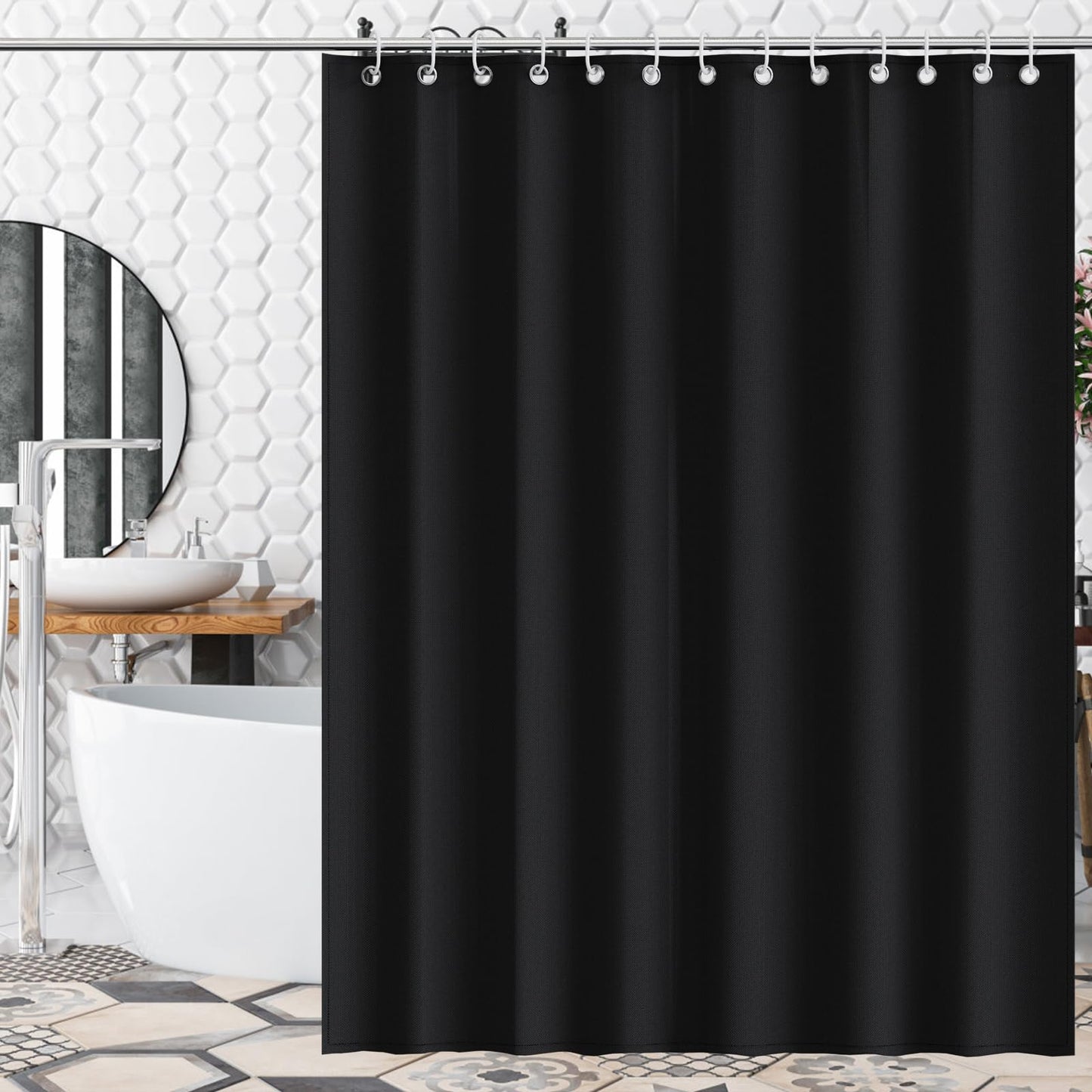 AKHTART Shower Curtain 100% Polyester, Extra Long Shower Curtain with 12 Hooks, Washable and Easy to Dry, Anti-Bacterial Mildew Resistant