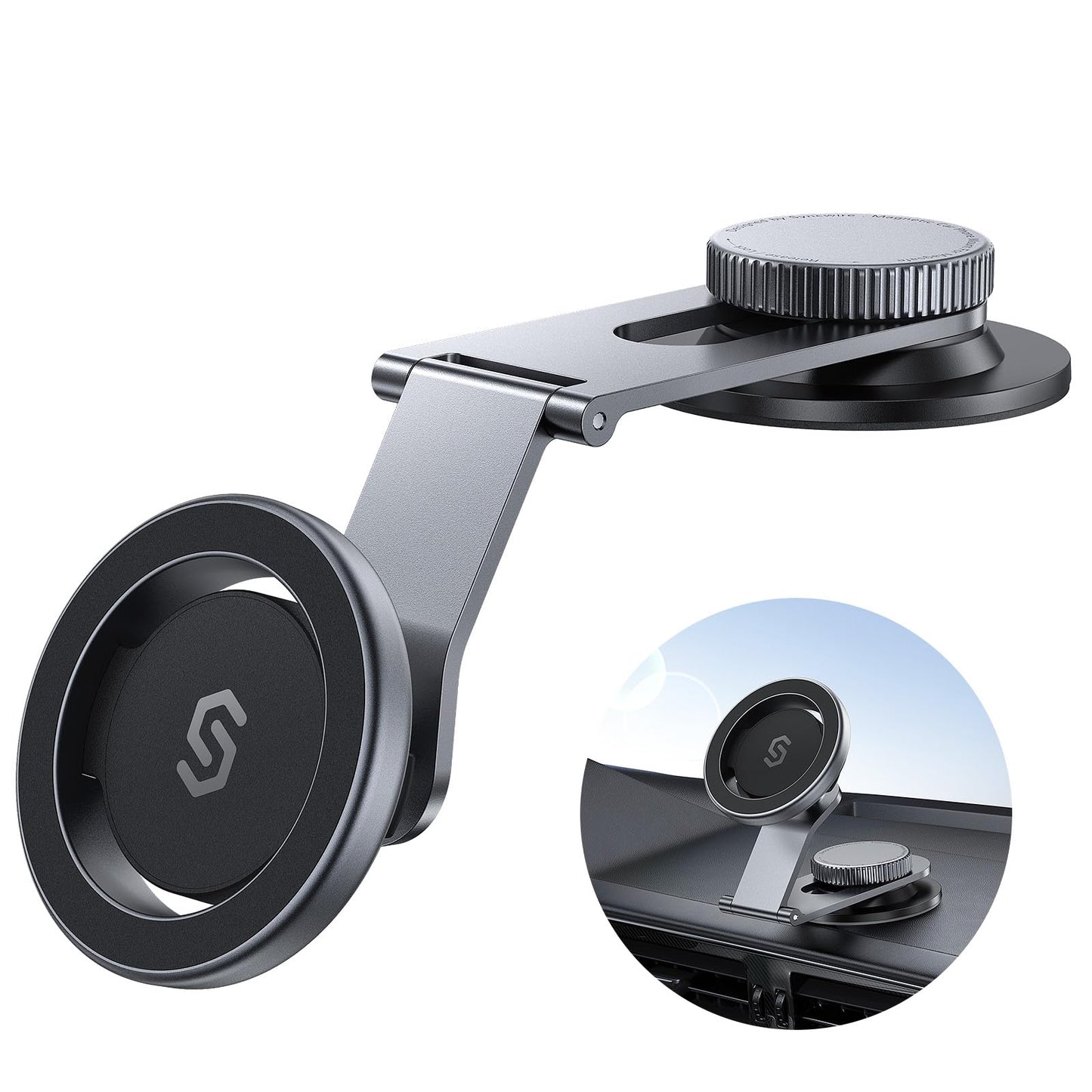 SYNCWIRE Fits MagSafe Car Mount for Universal Dashboard, Tesla Screen, Magnetic Phone Holder for Car, Foldable Aluminum Alloy Arm, Super Stable Car