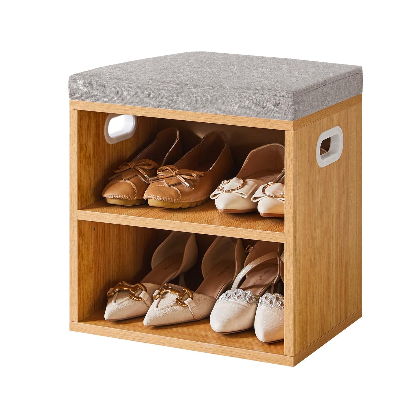 YMYNY Shoe Storage Bench with Cushion, 2 Tier Shoe Rack with Padded Seat, Adjustable Shoe Organizer Cabinet for Entryway, Living Room, Hallway,