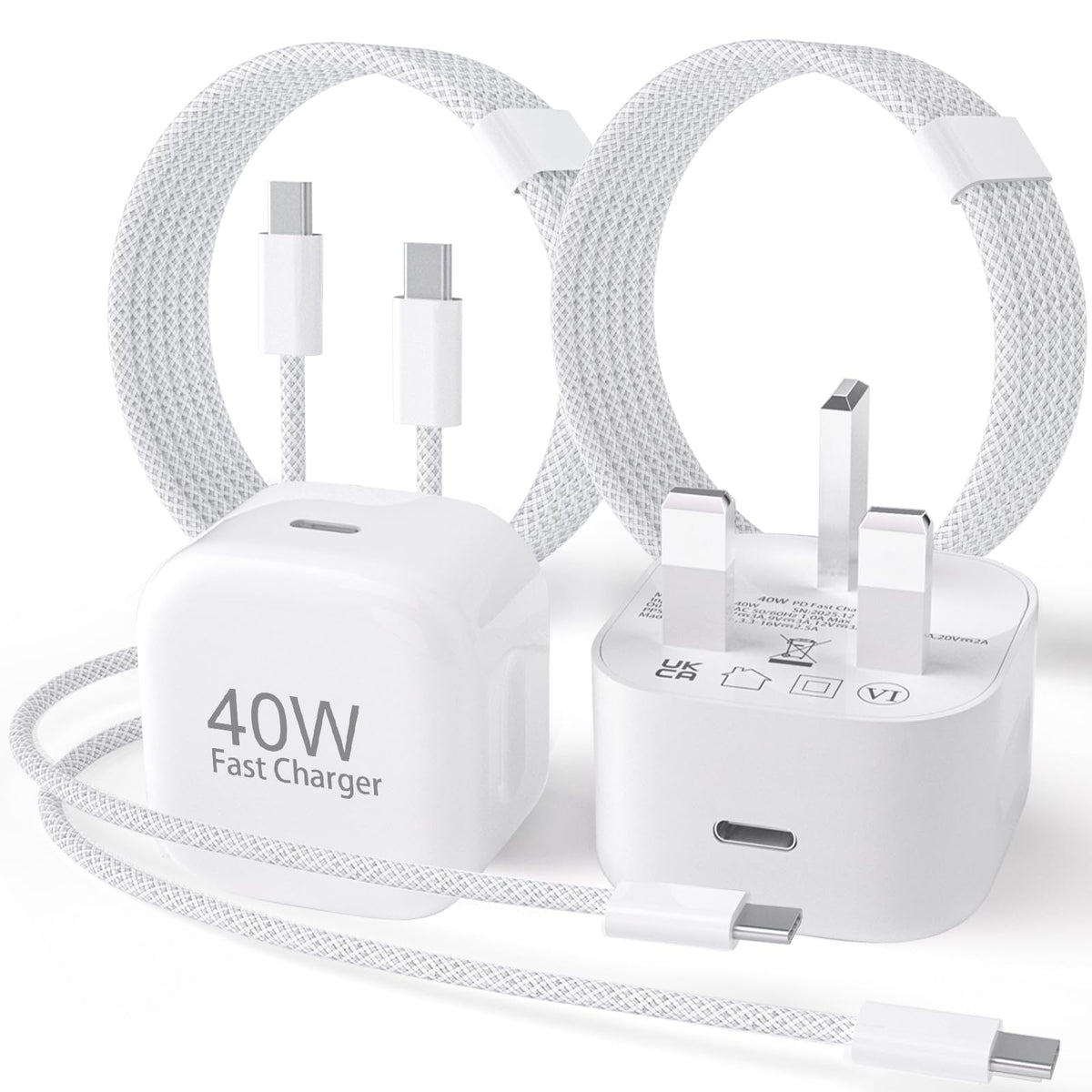 iPhone 17 Charger 2 Pack 40W USB C Fast Charger Plug + 2M USB C to C Braid Cable for Apple iPhone 17 Air 16 Pro 16 Pro Max 16 Plus 15 Series,iPad