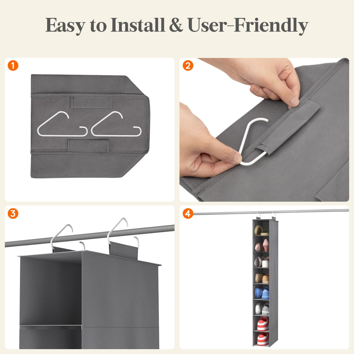 Lifewit 8 Section Hanging Shoe Organizer for Closet, Foldable Fabric Shoes Storage with Two Sturdy Hangers, Closet Organizers and Storage for Shelves