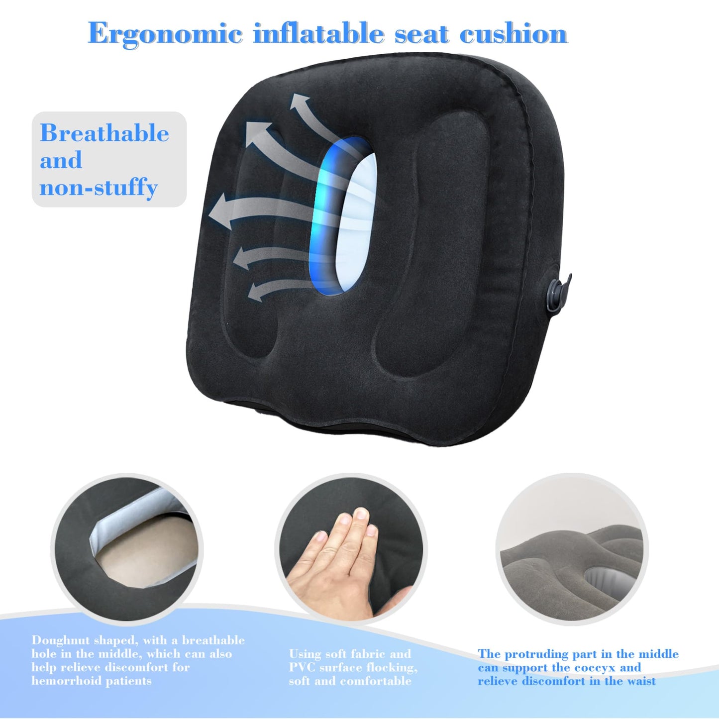 DHSUN Inflatable Donut Seat Cushion for Tailbone Pain Relief,Coccyx Cushion for Tailbone Pain & Hemorrhoids, Portable Travel Cushion for Airplane
