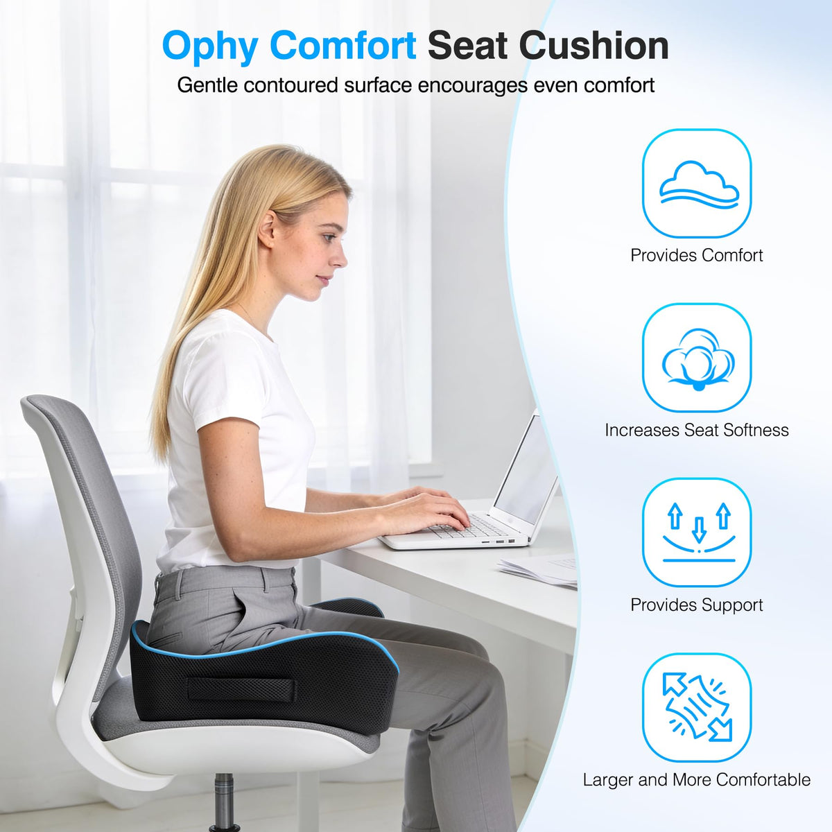 Ophy Memory Foam Seat Cushion, Premium U-Shaped Chair Cushion for Office Chair, Gaming Chair, Car Seat