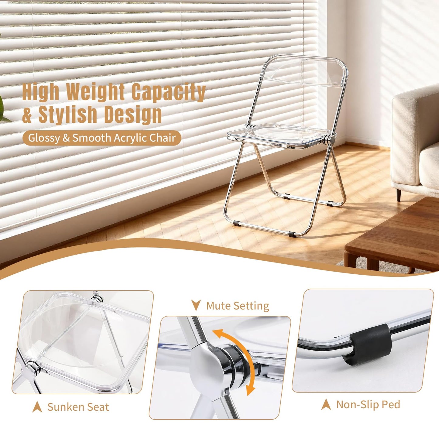 TAO ONE Acrylic Folding Chair Clear Morden Chrome Chair-Clear