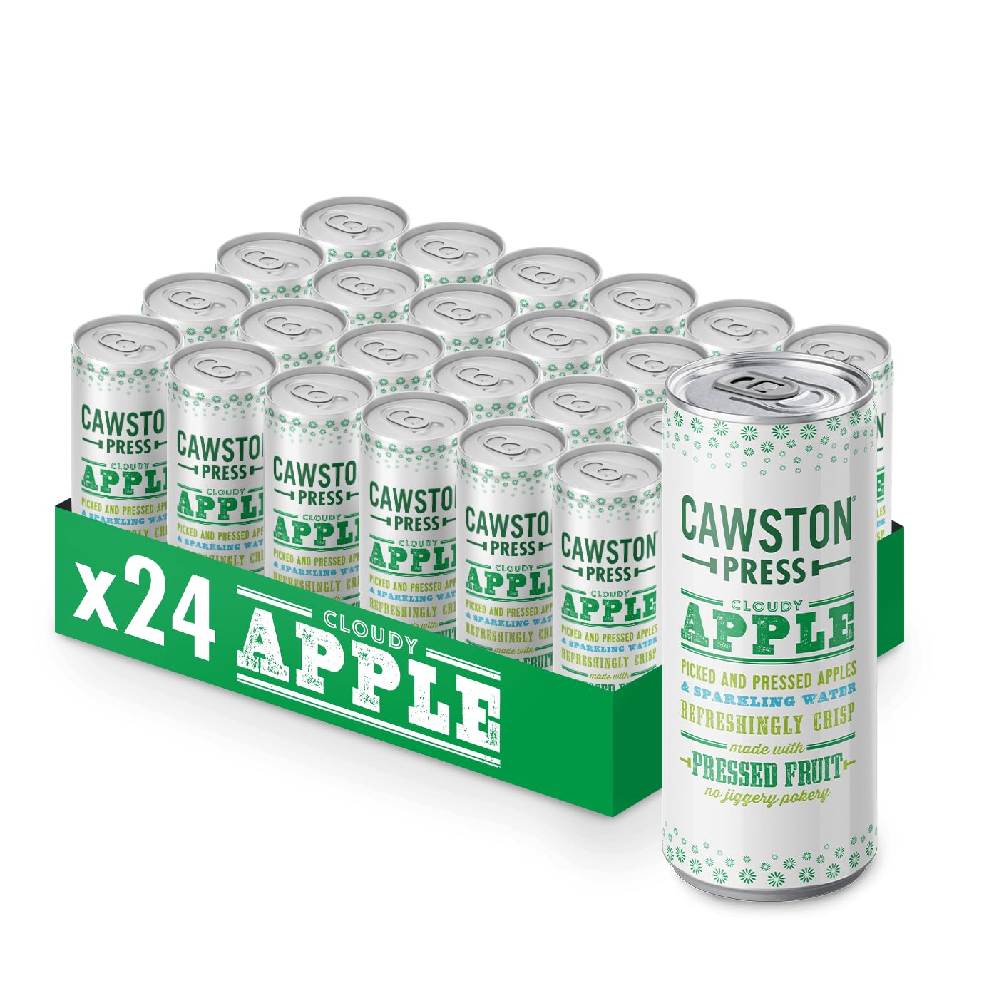 Cawston Press Sparkling Cloudy Apple Fizzy Drink Blended With Sparkling Water and Pressed Apple (250ml x 24 cans) Gluten Free - Vegan - No Added Sugar