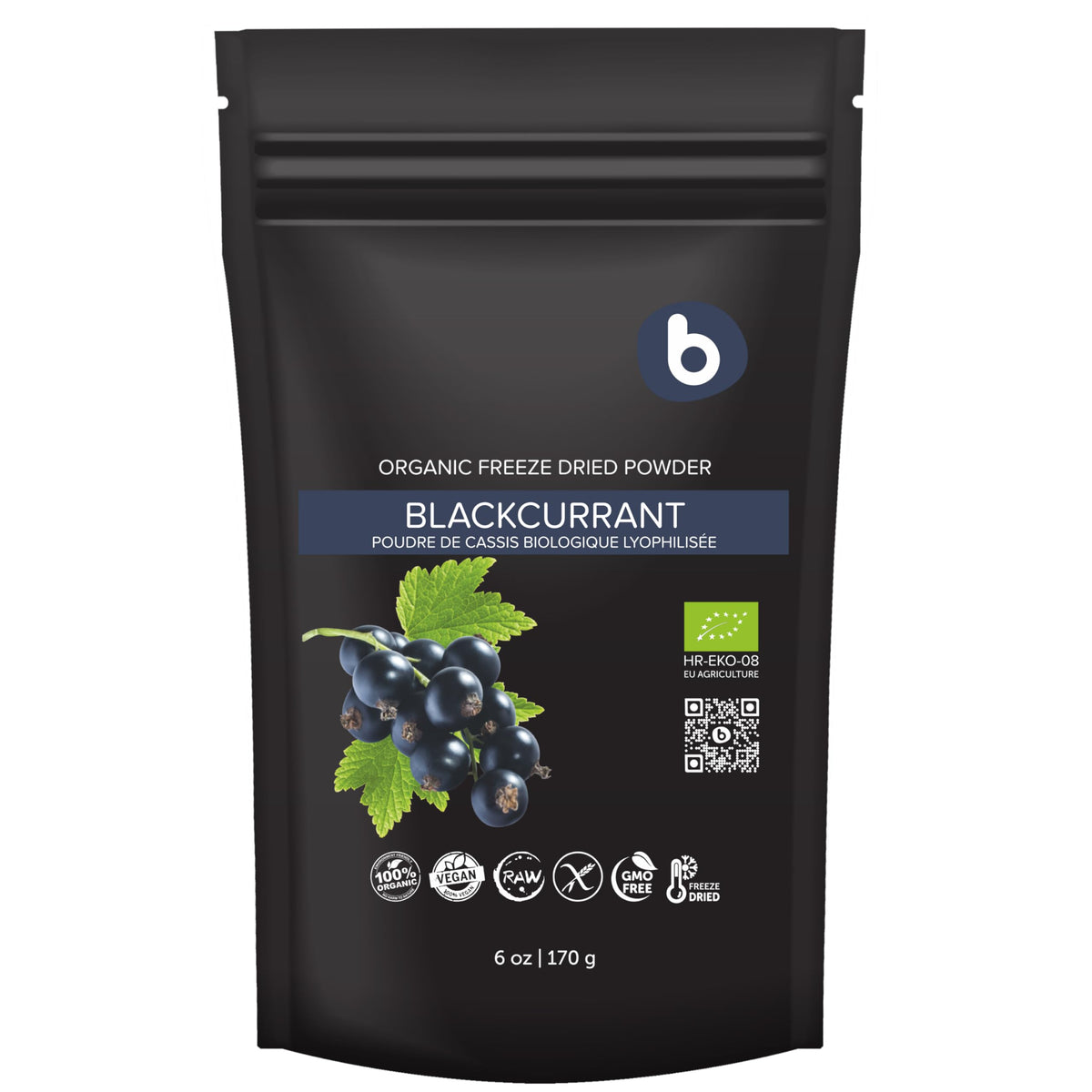 Organic Black Currant Powder from Freeze Dried Black Currants, High in Anthocyanins & Vitamins, for Smoothies, Baking and Flavoring, 170g