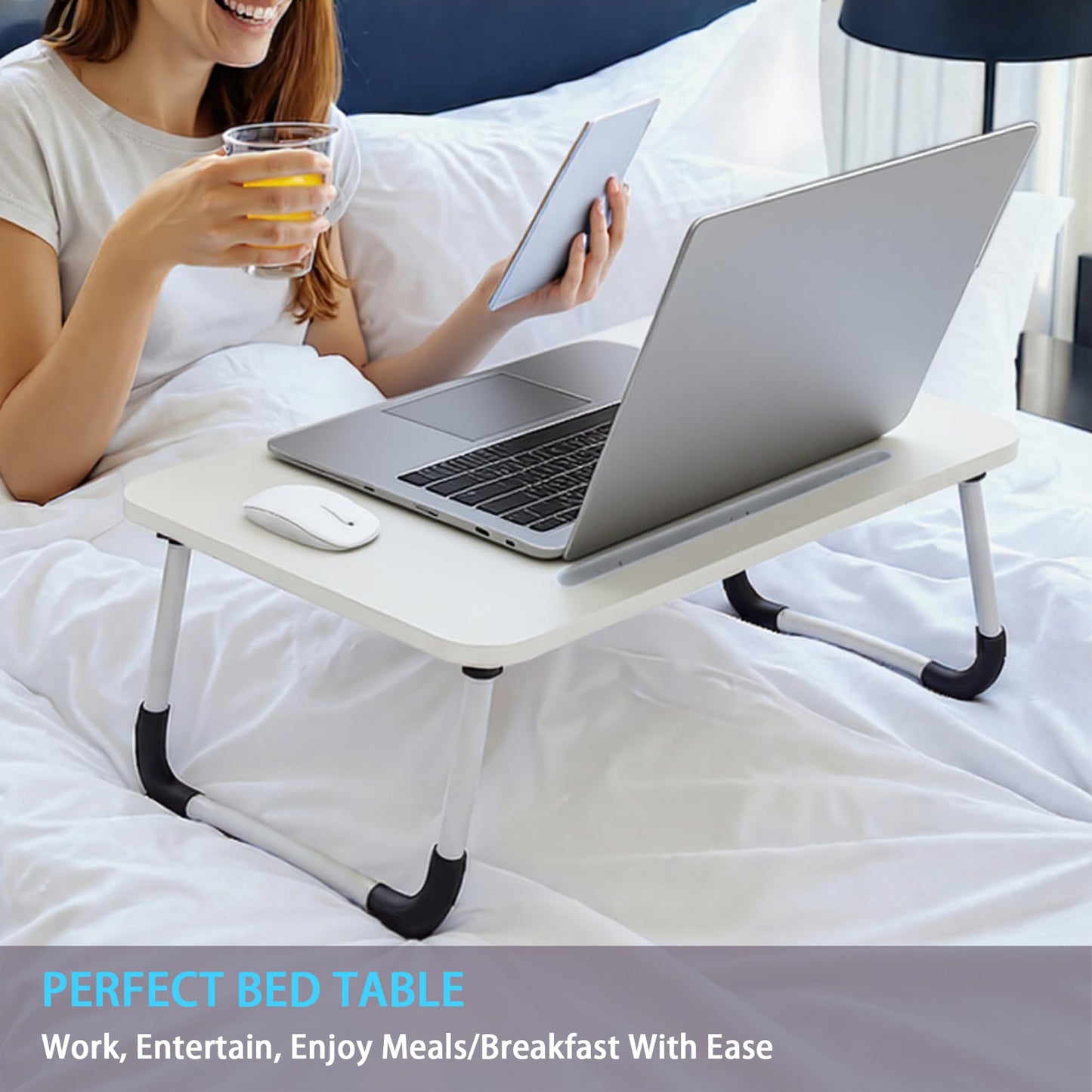 Small Laptop Bed Desk - Lap Desk 48 x 30cm for Breakfast Tray Table, Eating, Reading, Writing, Working, Laptop Stand for Bed, Sofa, Office and Home