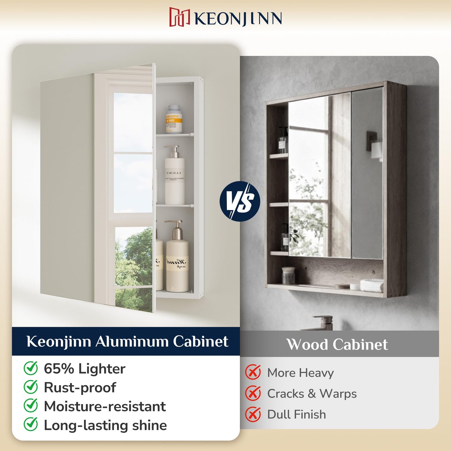 Keonjinn Bathroom Cabinets with Mirror - 90x80cm Aluminum bathroom Mirror Cabinets