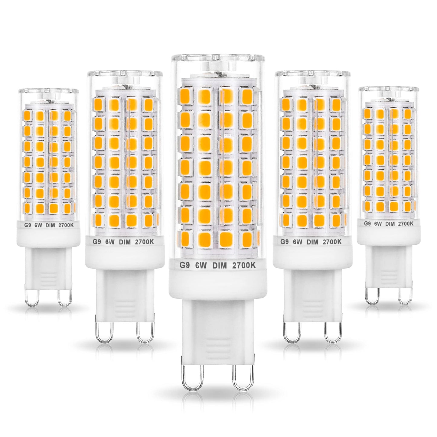 Ziomitus No Flicker G9 Led Bulbs Dimmable 6W Soft Warm White 2700K,40W 50W 60W Halogen Equivalent,AC120V Dimmable G9 T4 LED Bulb for Chandelier
