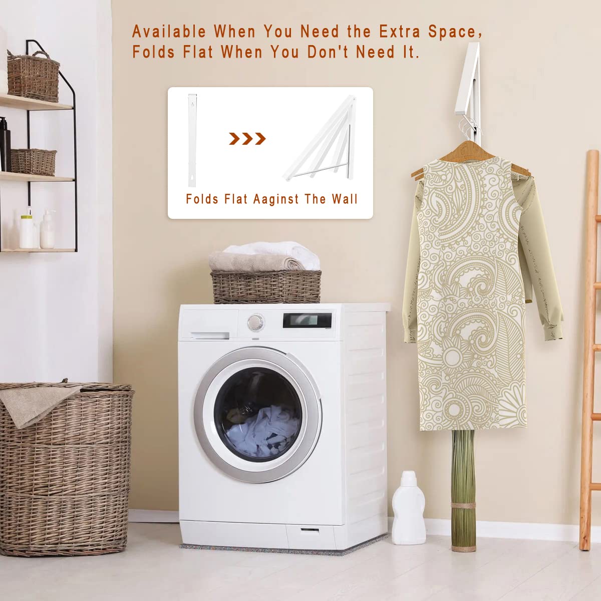 Anjuer - Folding Coat Rack Wall Mounted Retractable Aluminium Easy Installation White