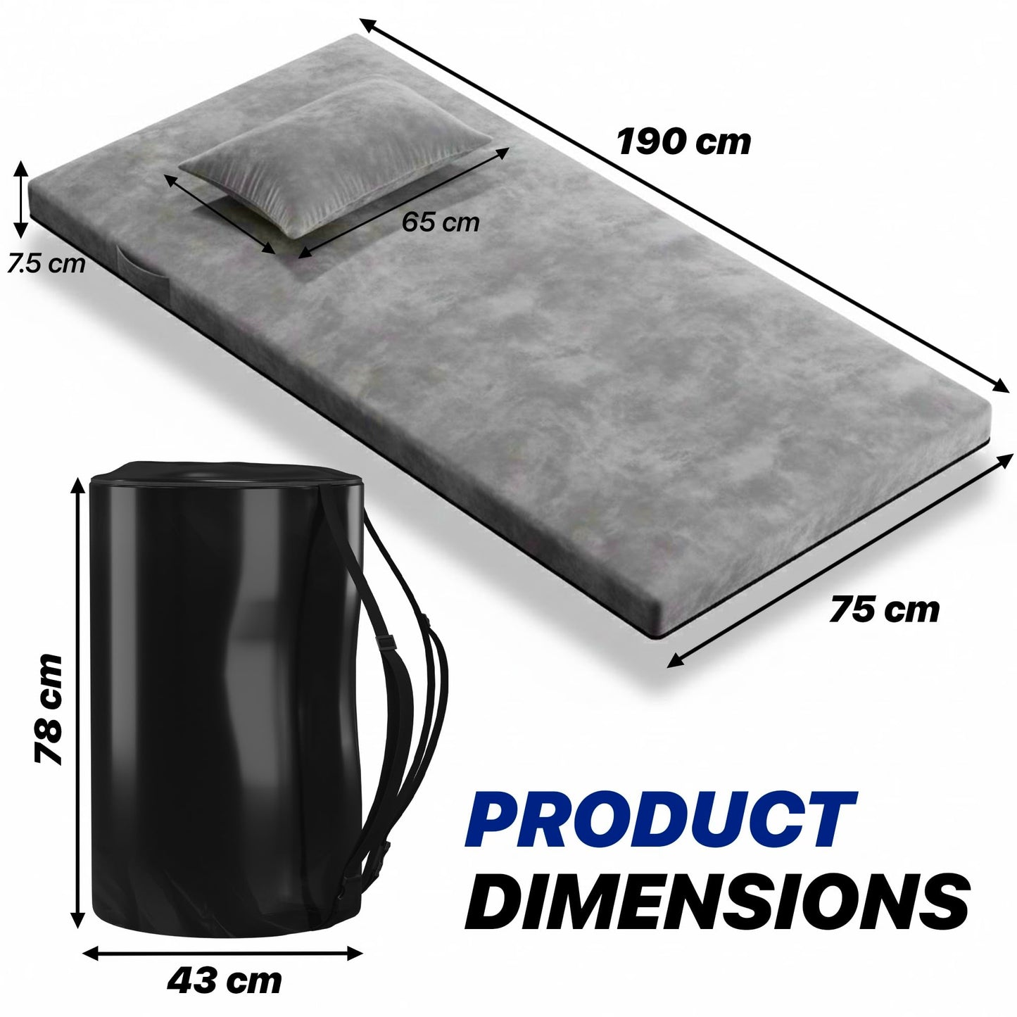 Unique Impression Single Foldable Gel Memory Foam Floor Mattress – Roll Up Topper Pad, Portable Guest Bed for Camping, Camper Van & Home
