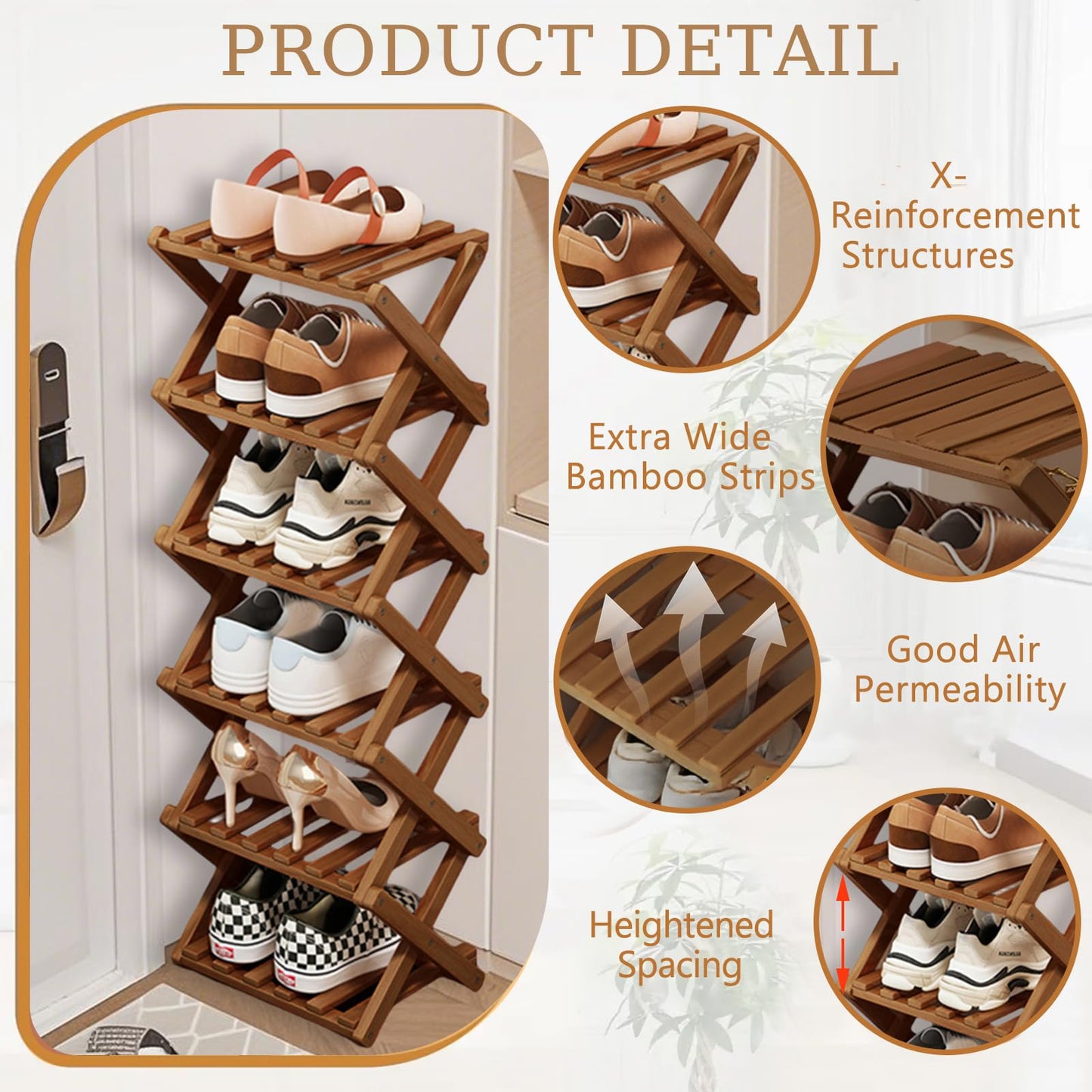 SHEBUYLLI Vertical Foldable Shoe Rack Small, Wooden Shoe Storage Cabinet