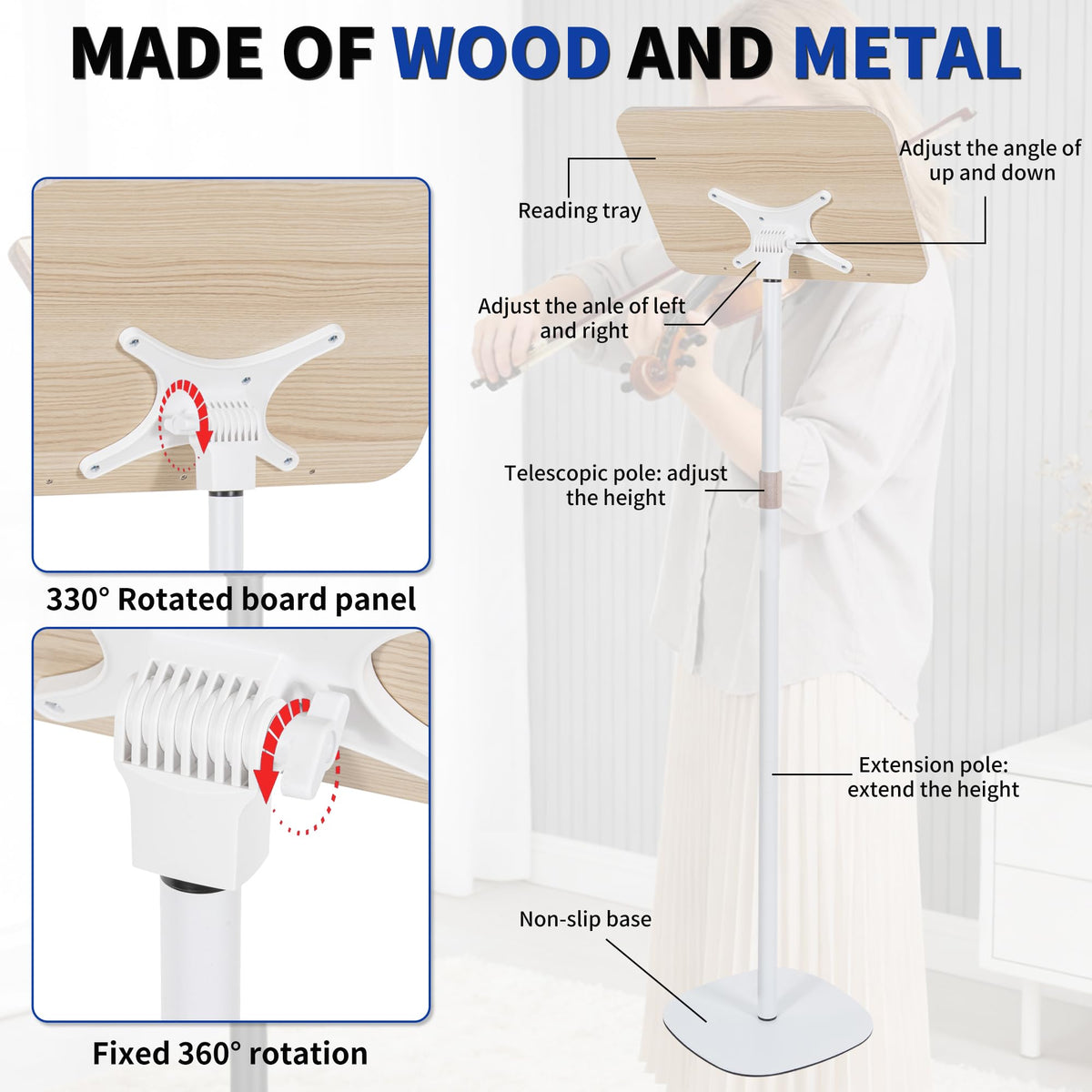 OUUTMEE Height Adjustable 50 to170CM Standing Reading Stand with Foldable