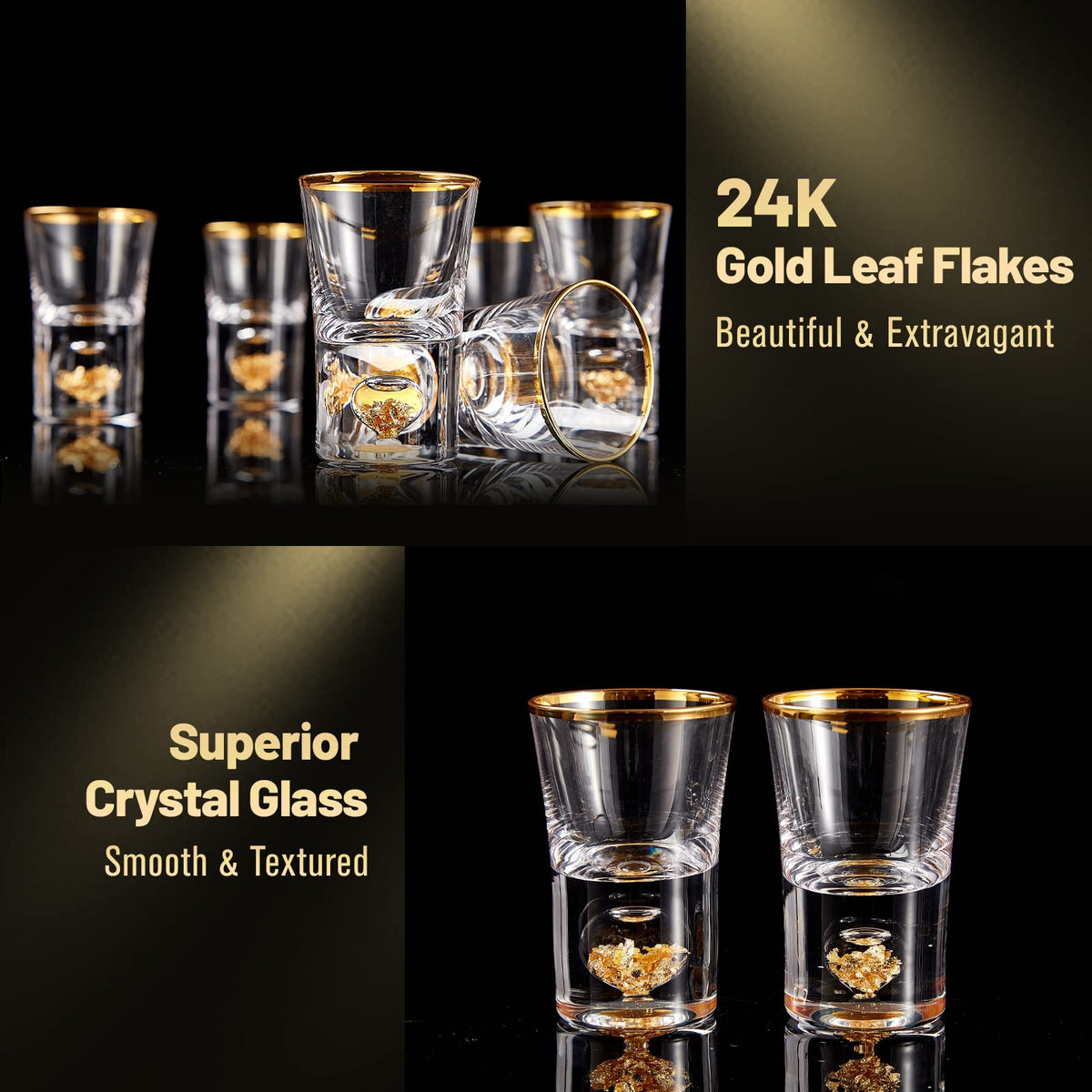 DUJUST Shot Glasses (45ml), Crystal Shot Glass Set Decorated with 24K Gold Leaf Flakes, Cool & Cute Shot Cups, BPA-Free & Lead-Free, Perfect for Dcor