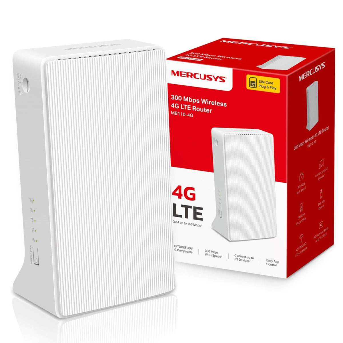 MERCUSYS MB110-4G N300 WIFI Router with Sim Slot,Superfast 4G LTE Speed,Sim Card Router,TP-Link WiFi, Plug and Play, Ethernet Port,External Antenna