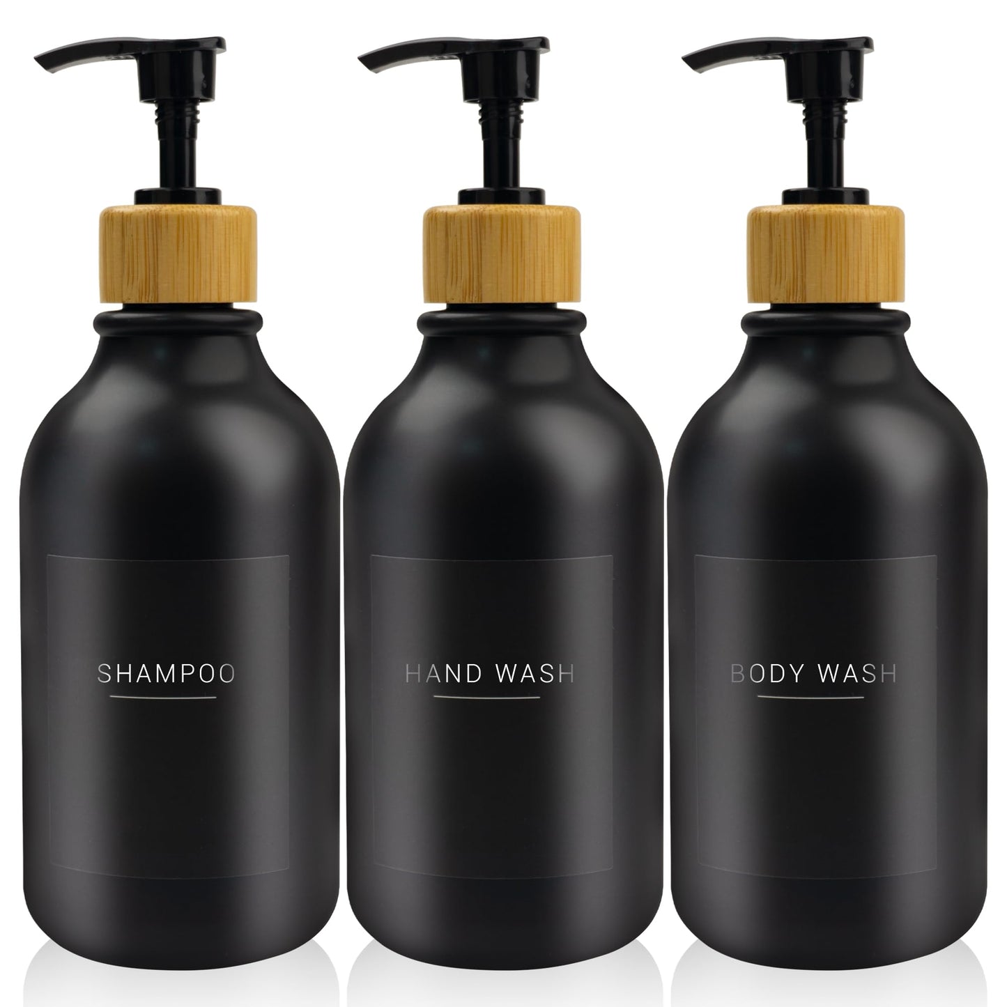 3 pcs 500ml Soap Dispenser with Black Label Lotion Dispenser Made of PET Plastic Empty Bottle Suitable for Bathrooms (Black)