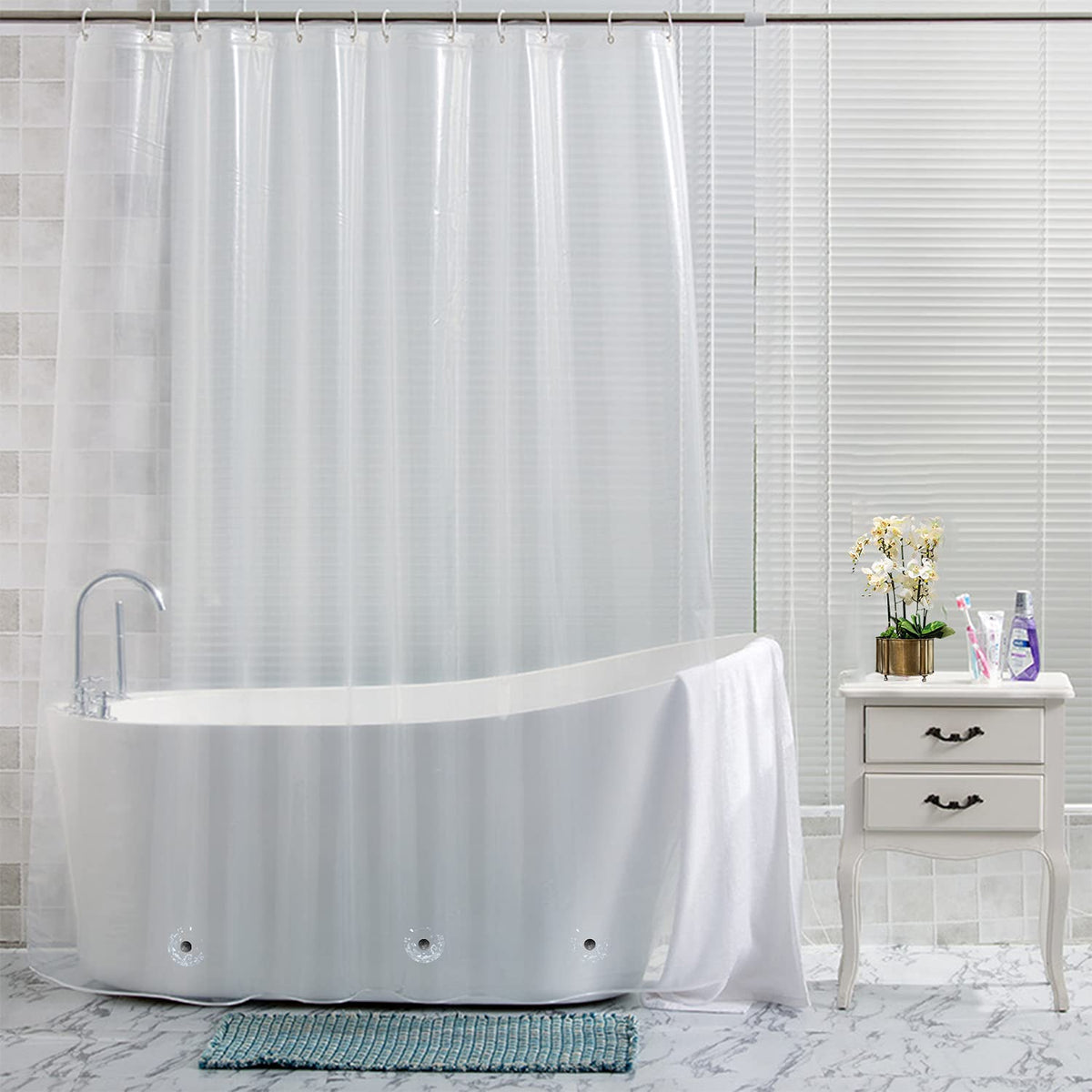 Trimming Shop PEVA Shower Curtains with Bottom Magnets Heavy Duty Transparent Shower Curtain Liner Mould & Mildew Resistant With 12 Curtain Hook