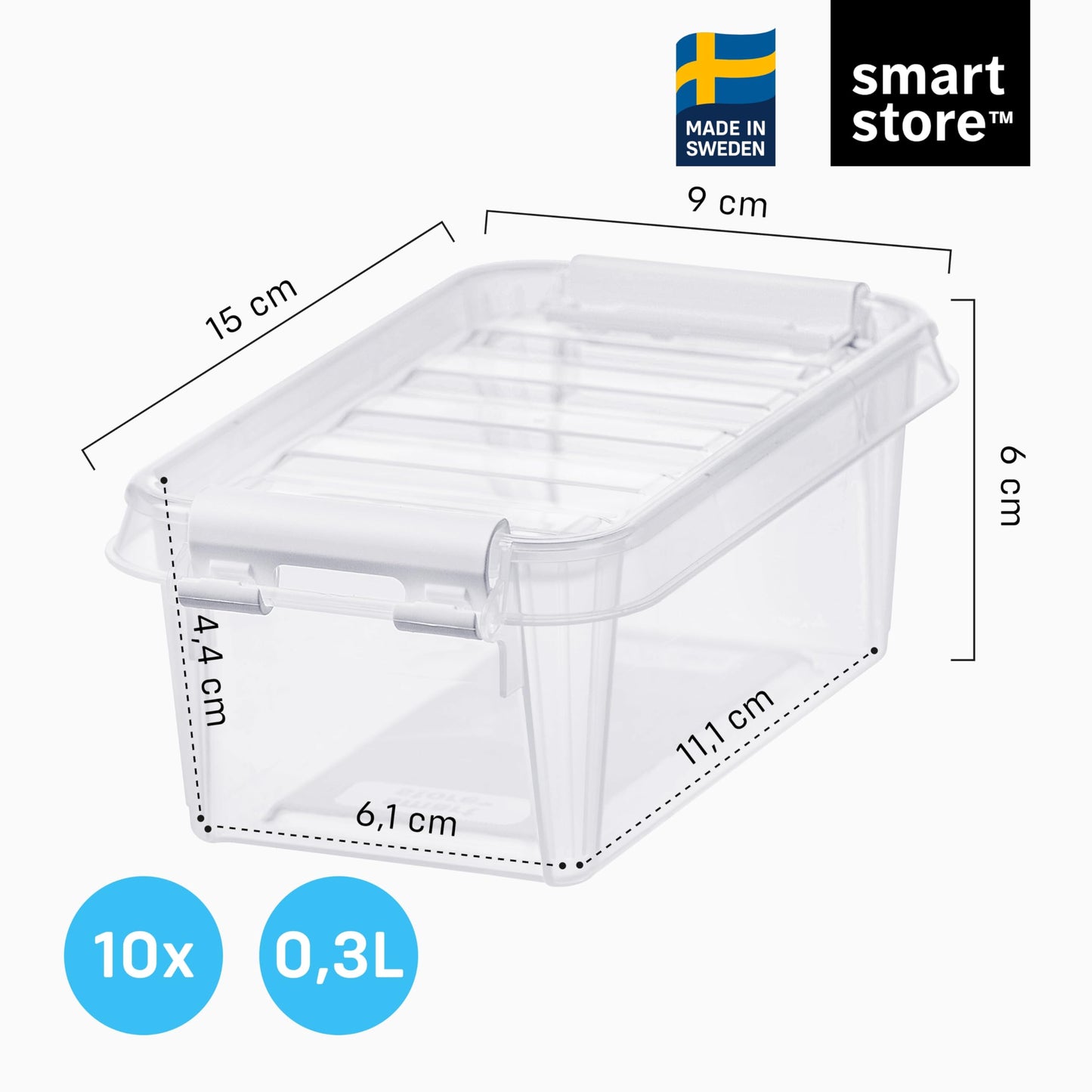 SmartStore - 10x Small Plastic Storage Box with Lid 0.3L (15x9x6cm) |Storage Drawers|Food-Safe Material| Tiny Organisation|BPA-Free|Durable Mini