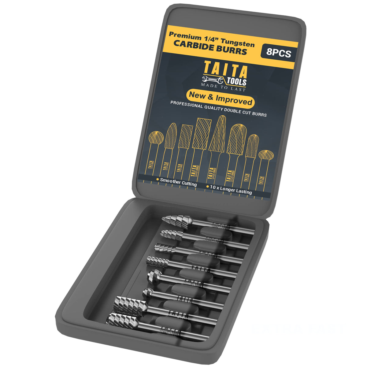 8PC Carbide Burr set 1/4" Shank - Tungsten Double Cut Rotary Die Grinder Bits - Cutting Burrs For Most Drills And Die Grinding Accessories - Wood