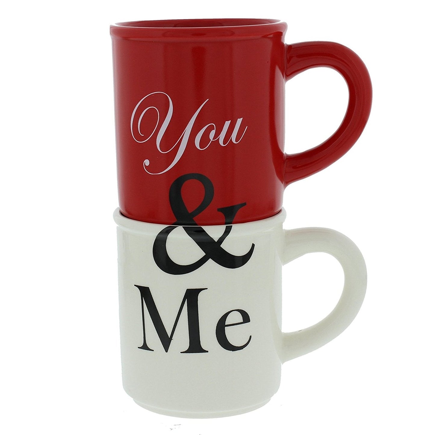 You & Me Pair of Stacking Mugs in Red & White - Join together to create message